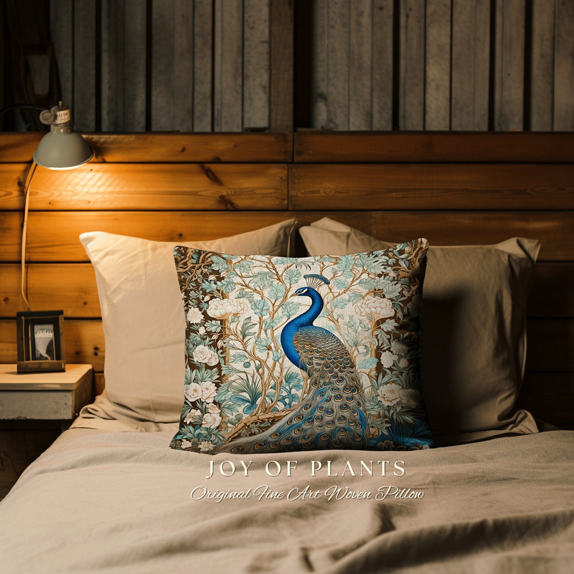 Soft Botanical Peacock Pillow | William Morris Style Peacock Pillow Woodland Royal Aesthetic Cushion Botanical Ornate Home Decor Eclectic