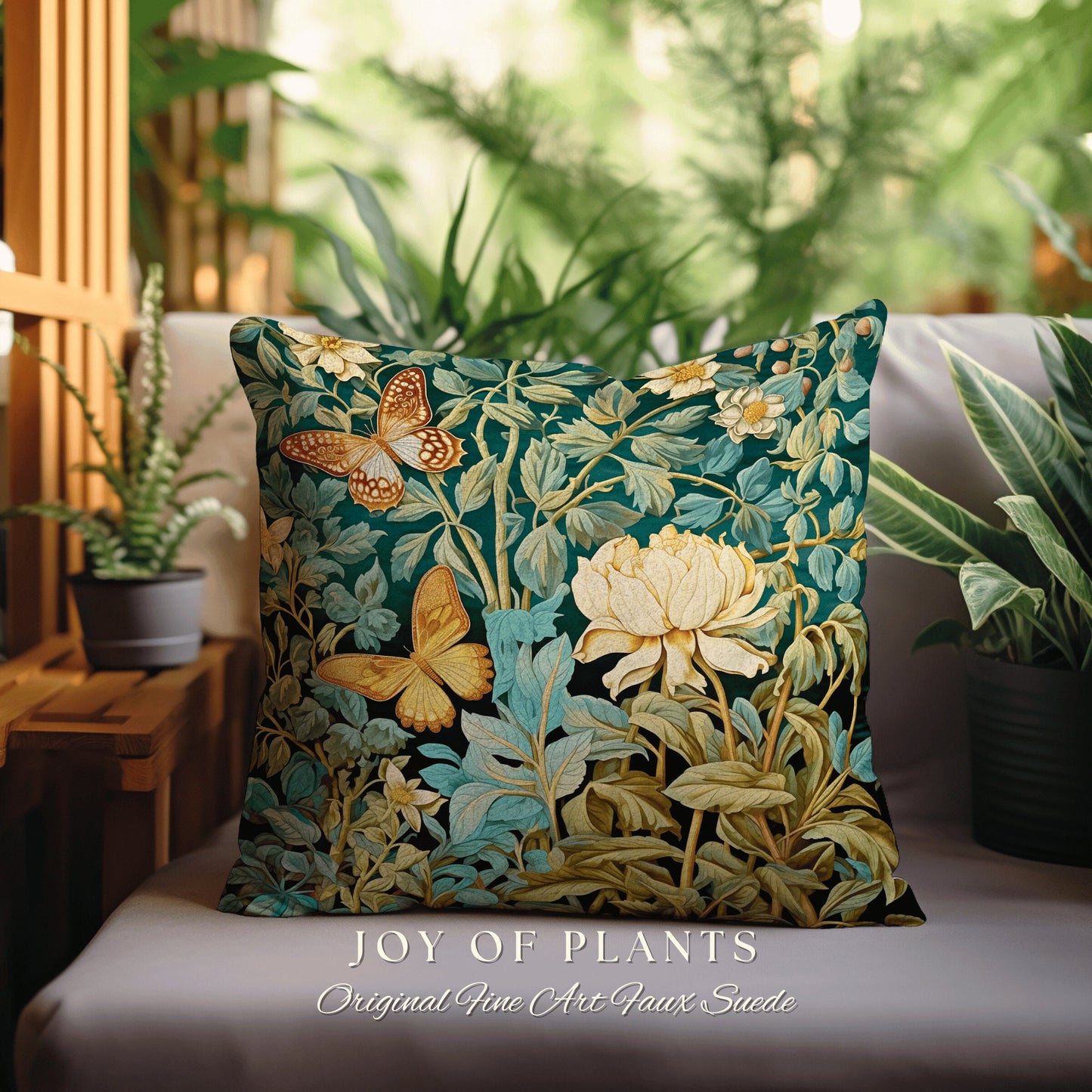 Mystic Garden Pillow Botanical | William Morris Inspired Woodland Butterfly Decor Cushion Maximalist Ornate Home Decor Throw Pillow Eclectic