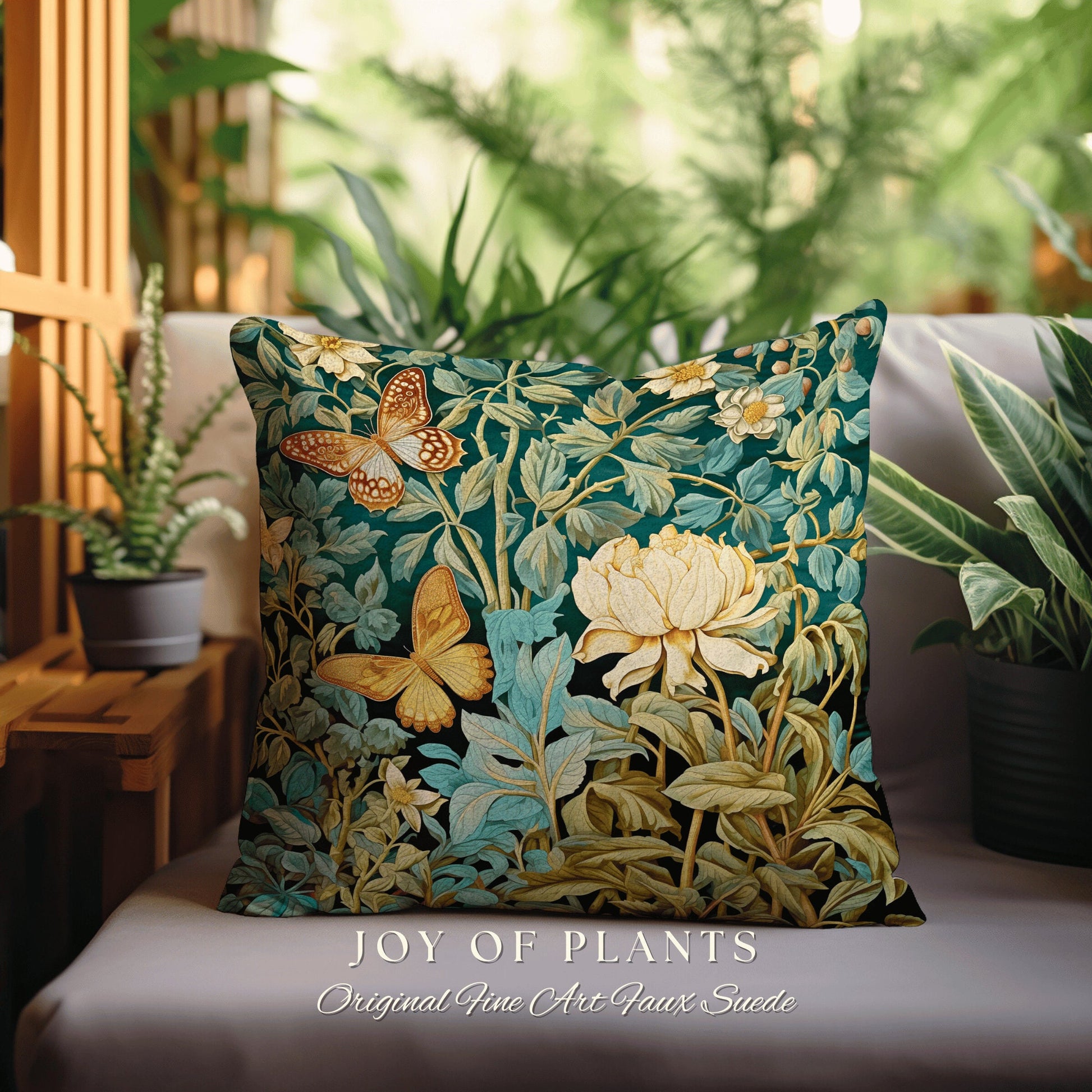 Mystic Garden Pillow Botanical | William Morris Inspired Woodland Butterfly Decor Cushion Maximalist Ornate Home Decor Throw Pillow Eclectic