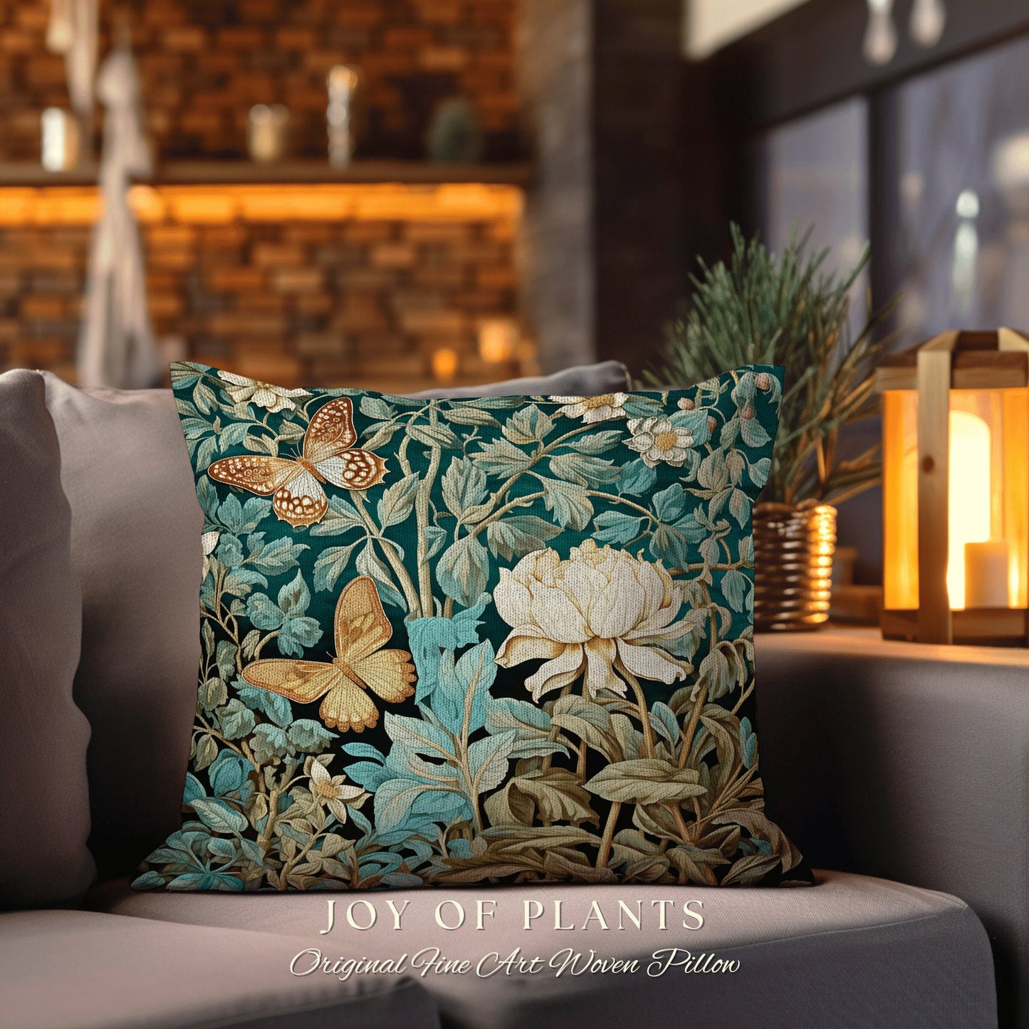 Mystic Garden Pillow Botanical | William Morris Inspired Woodland Butterfly Decor Cushion Maximalist Ornate Home Decor Throw Pillow Eclectic