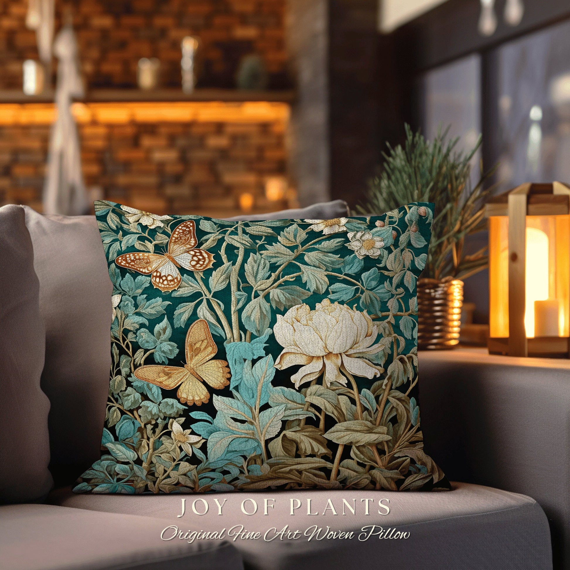 Mystic Garden Pillow Botanical | William Morris Inspired Woodland Butterfly Decor Cushion Maximalist Ornate Home Decor Throw Pillow Eclectic