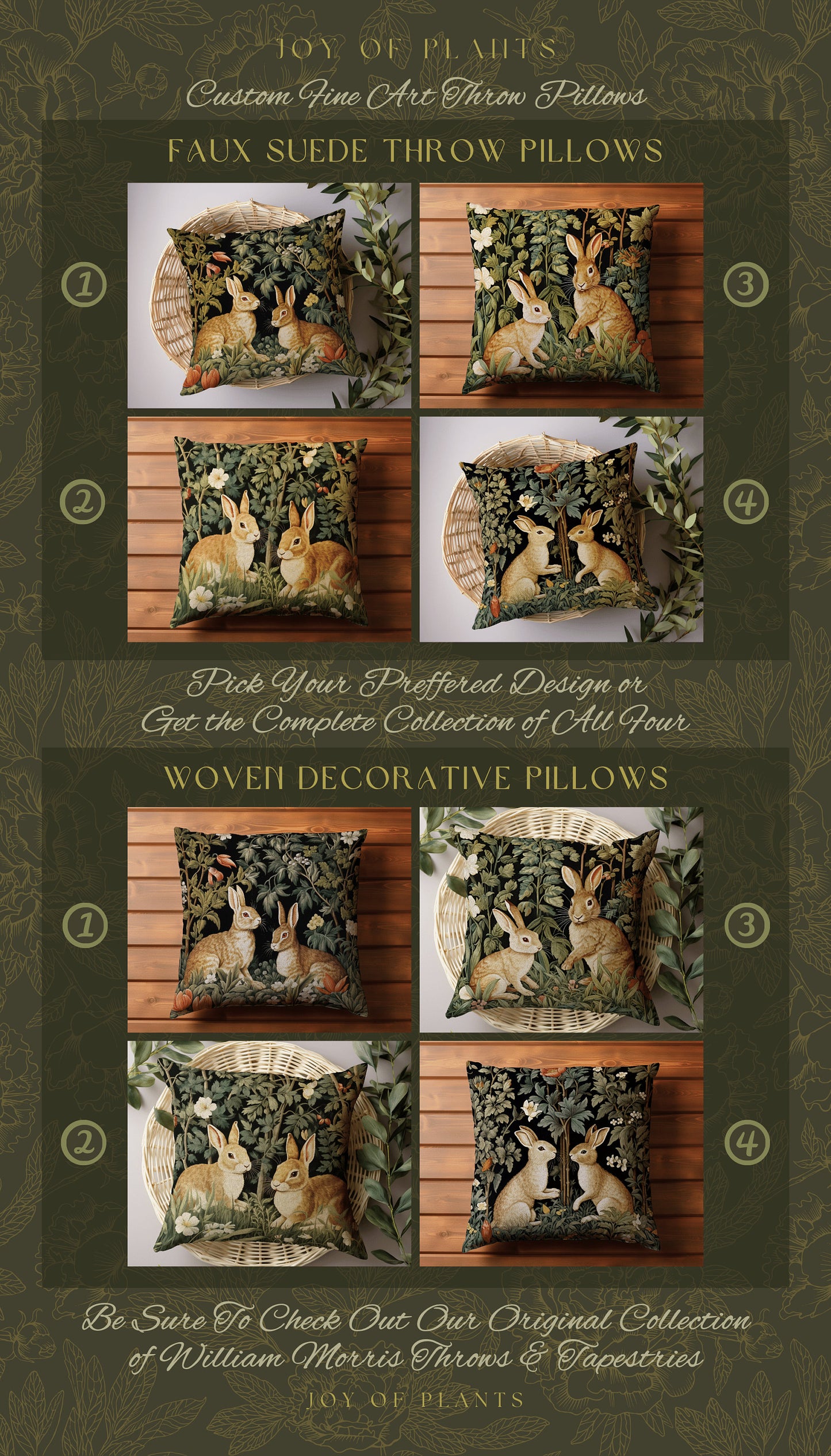 Woodland Botanical Accent Pillow | Fairycore Woven Tapestry Pillow Boho Room Decor Spring Bunny Aesthetic Rabbit Cushion Cottagecore