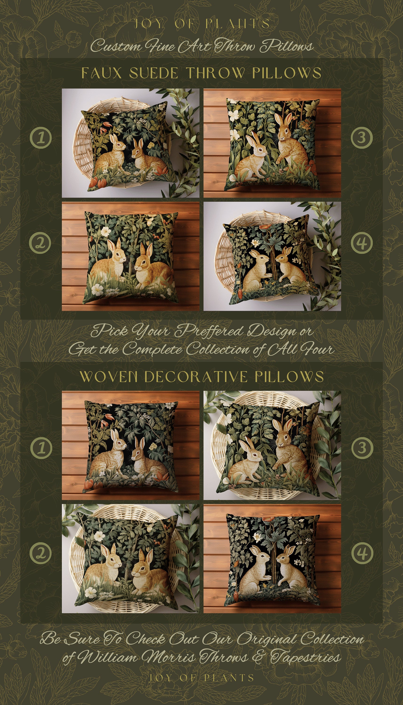 Woodland Botanical Accent Pillow | Fairycore Woven Tapestry Pillow Boho Room Decor Spring Bunny Aesthetic Rabbit Cushion Cottagecore