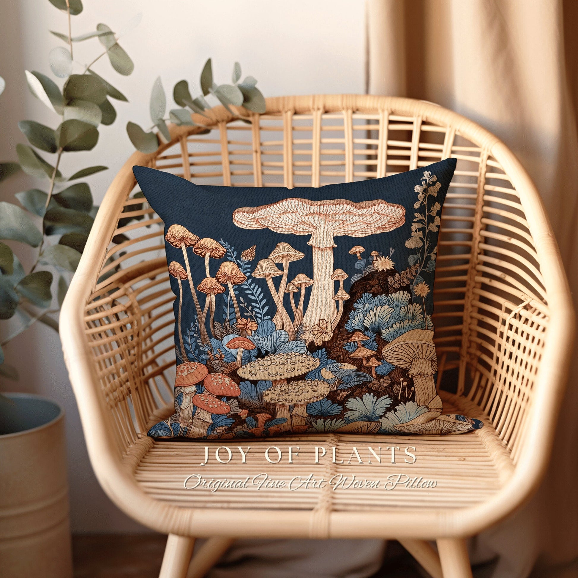 Mushroom Pillow Woodland Decor | Whimsical Room Eclectic Gift for Reading Nook Fairycore Throw Cushion Woven Fairy Aesthetic Cottagecore