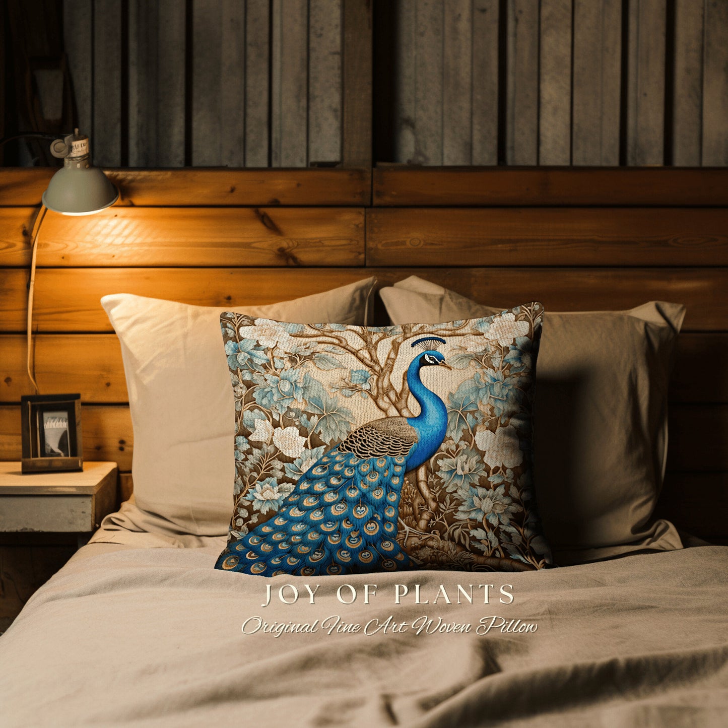 Peacock Couch Cushion Pastel | William Morris Inspired Peacock Pillow Woodland Aesthetic Cushion Botanical Ornate Home Decor Eclectic Accent