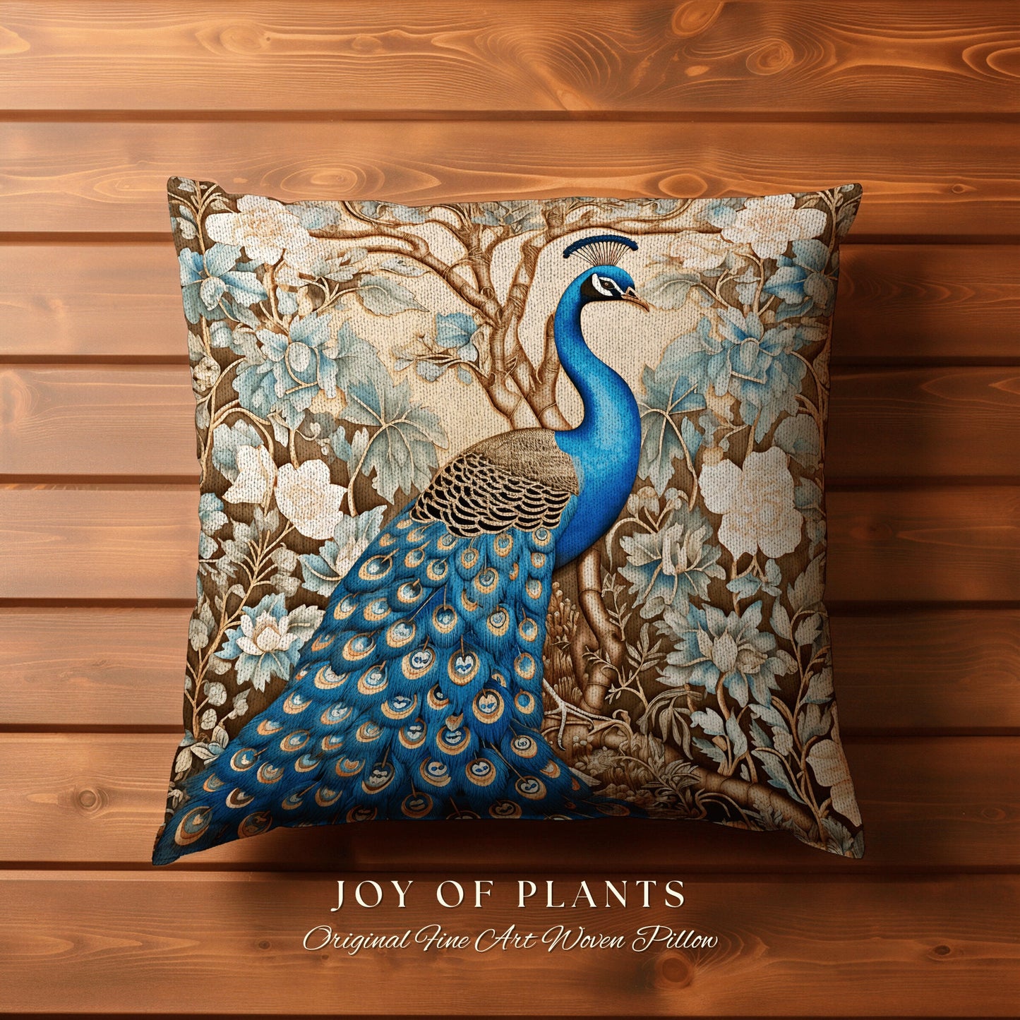 Peacock Couch Cushion Pastel | William Morris Inspired Peacock Pillow Woodland Aesthetic Cushion Botanical Ornate Home Decor Eclectic Accent