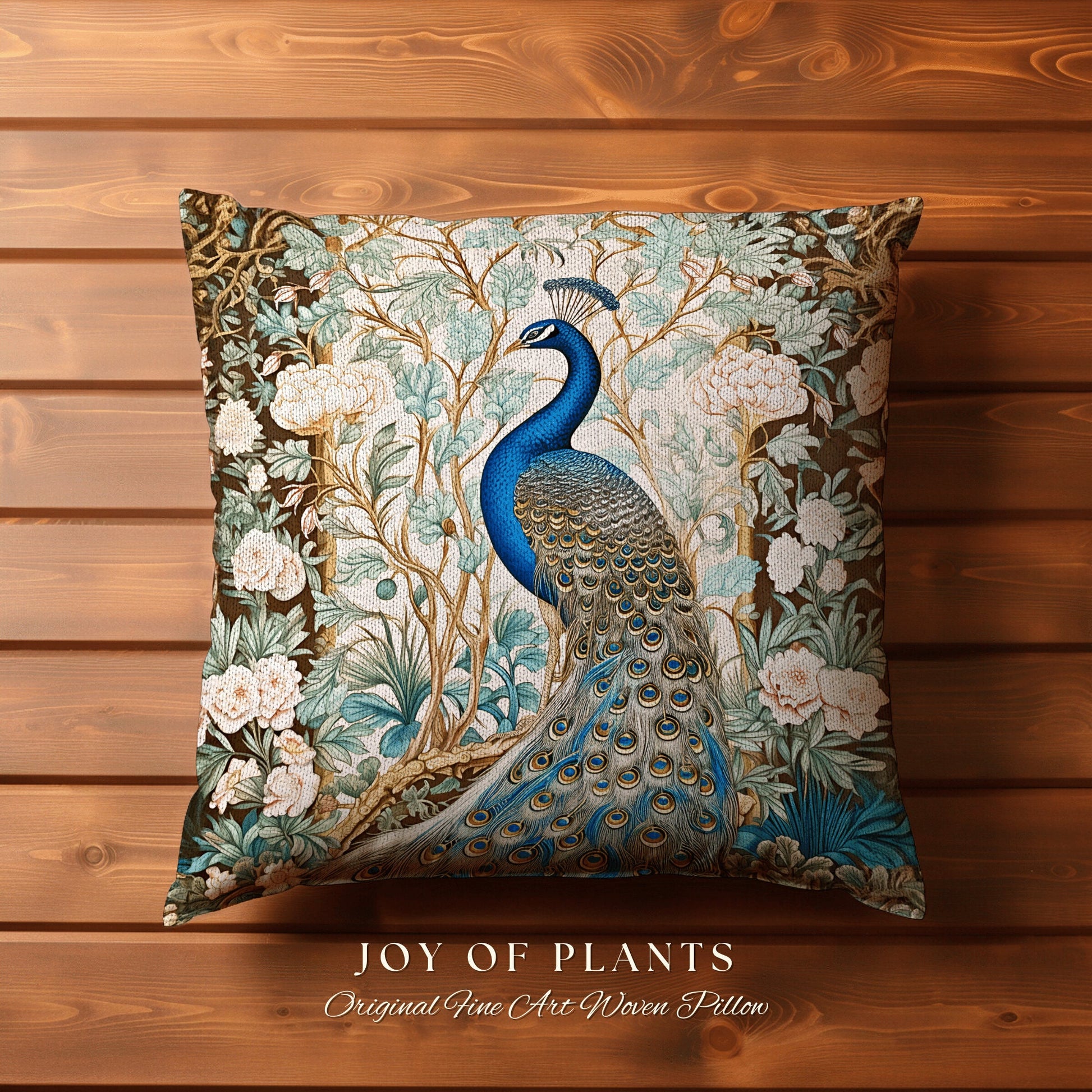 Soft Botanical Peacock Pillow | William Morris Style Peacock Pillow Woodland Royal Aesthetic Cushion Botanical Ornate Home Decor Eclectic