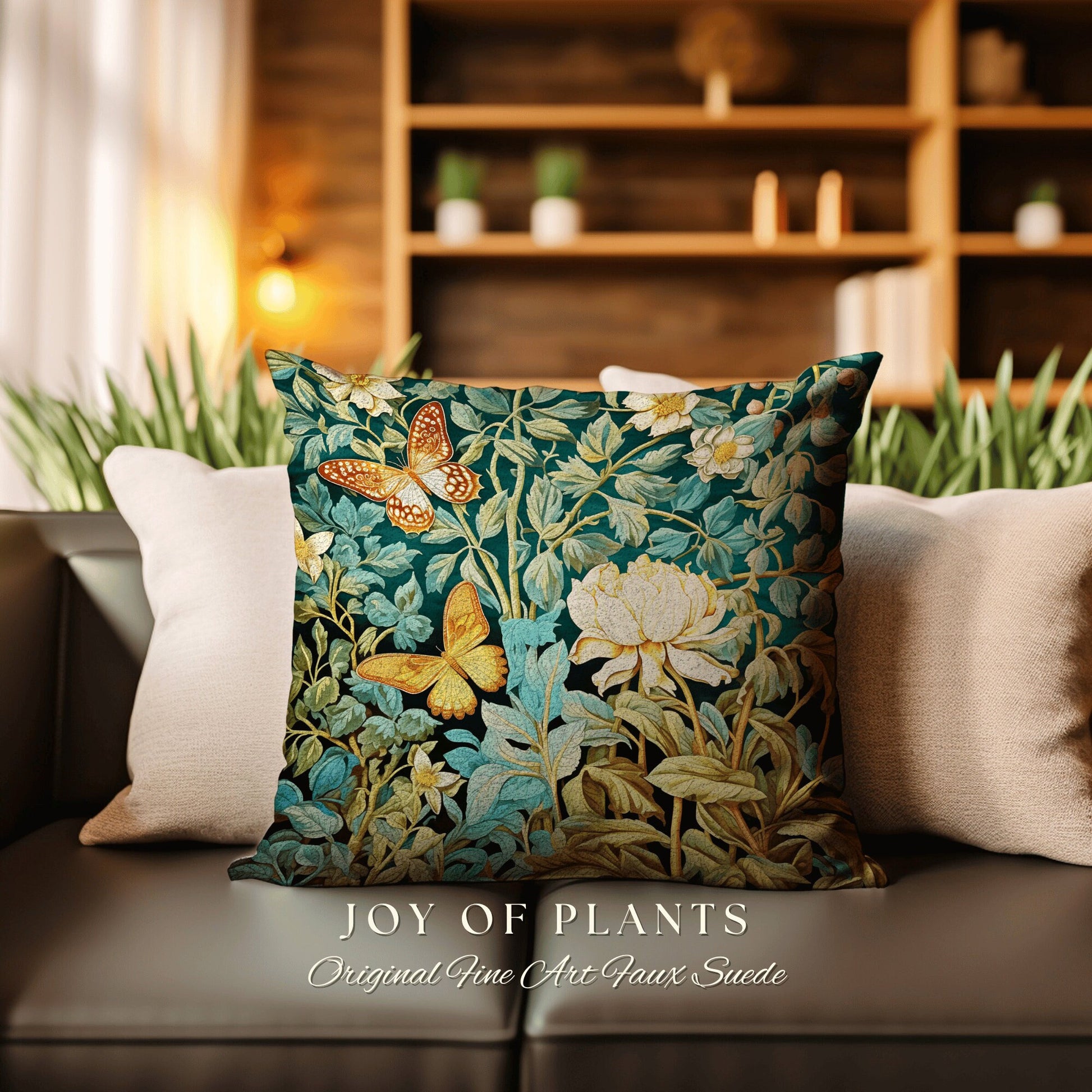 Mystic Garden Pillow Botanical | William Morris Inspired Woodland Butterfly Decor Cushion Maximalist Ornate Home Decor Throw Pillow Eclectic