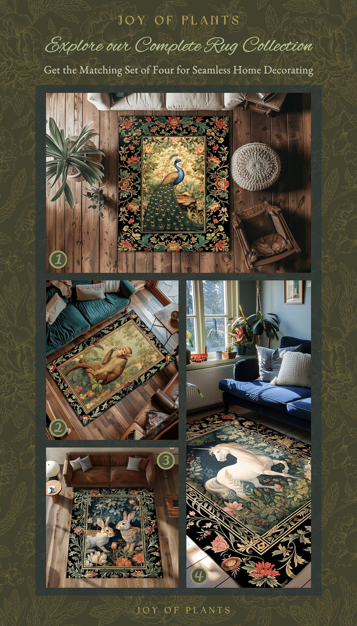 Princesscore Bedroom Decor William Morris Inspired Cottagecore Room Light Academia Style Rug Mystical Folklore | Folk Art Unicorn Round Rug