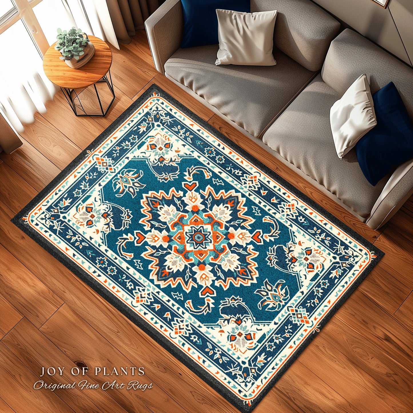 Retro Living Room Area Rug | Bohemian Room Decor Classic Aesthetic Multicolor Floor Rug Scandinavian Bedroom Accent Rug Nordic Pastel Style