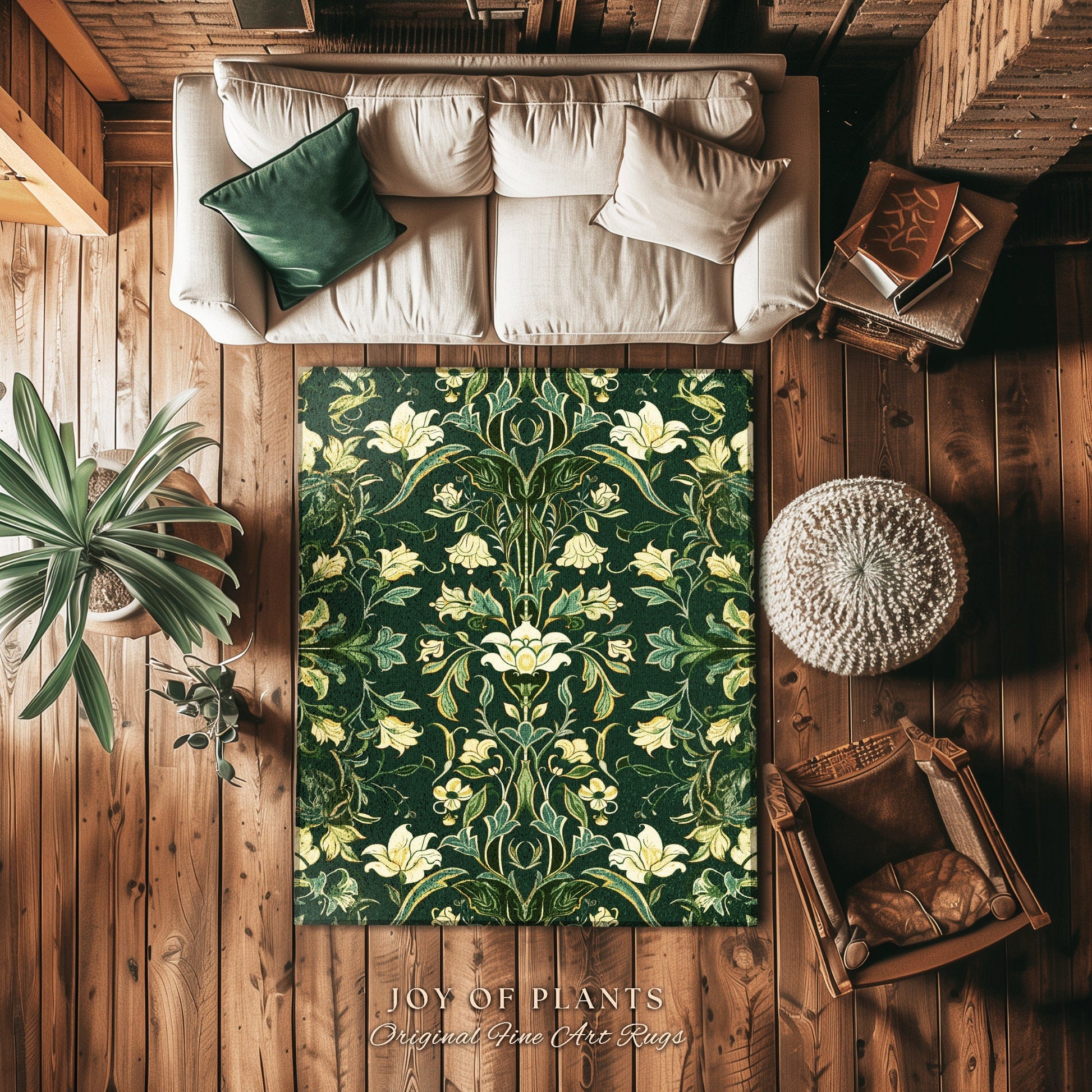 Floral Art Deco Modern Maximalist Rug | Emerald Green Botanical Bedroom Decor Traditional Aesthetic Floor Rug Room Accent Cottagecore Style