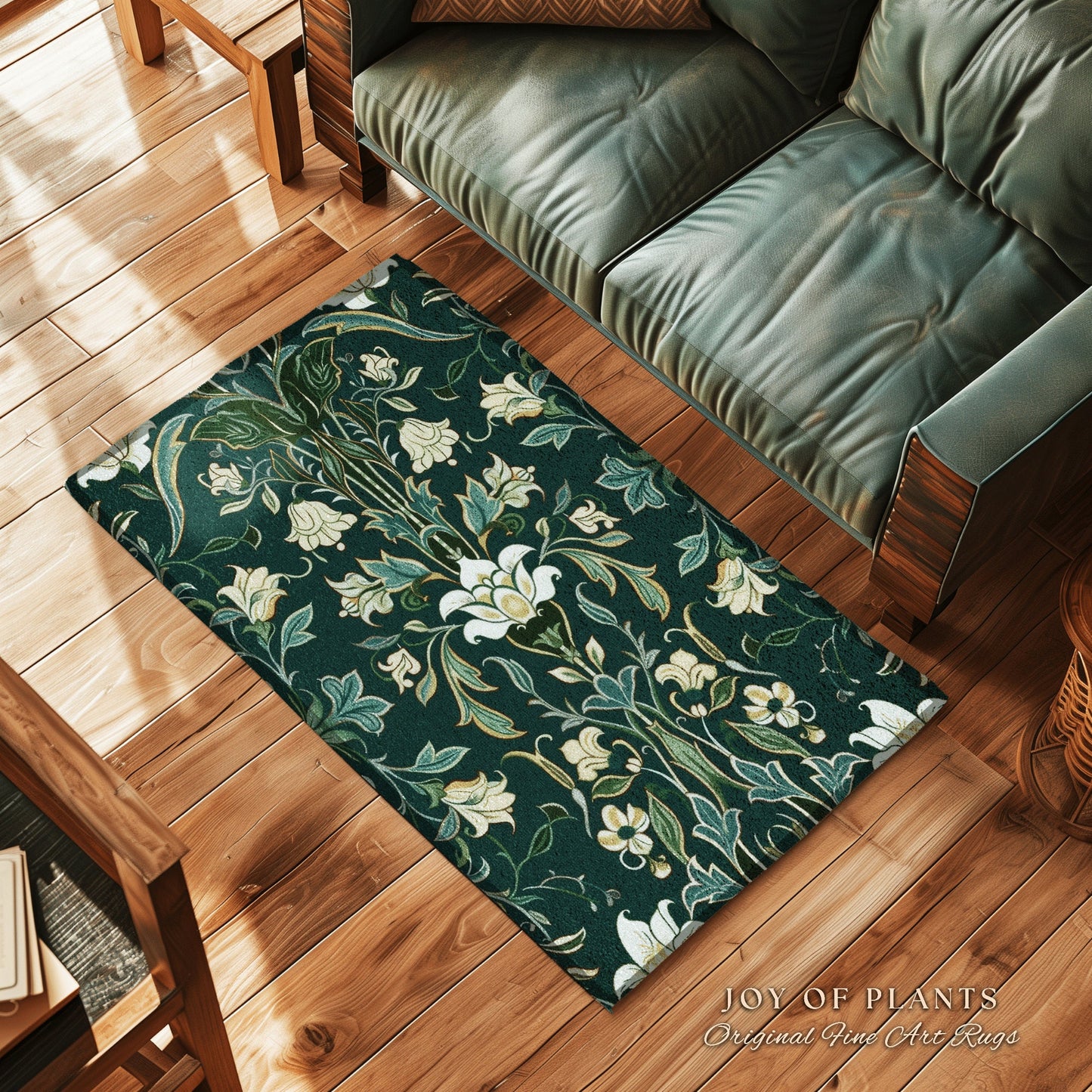 Soft Floral Dark Teal Accent Rug | Boho Botanical Cottagecore Bedroom Decor Jade Green Vintage Fairycore Whimsical Bedroom Elegant Aesthetic