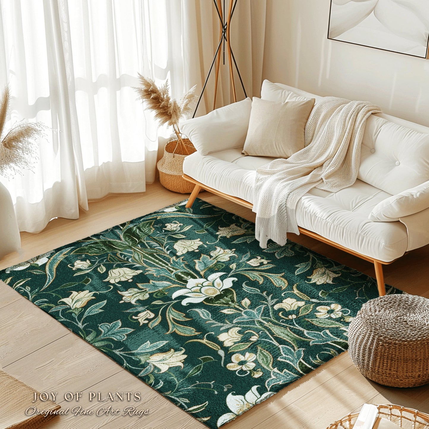 Soft Floral Dark Teal Accent Rug | Boho Botanical Cottagecore Bedroom Decor Jade Green Vintage Fairycore Whimsical Bedroom Elegant Aesthetic