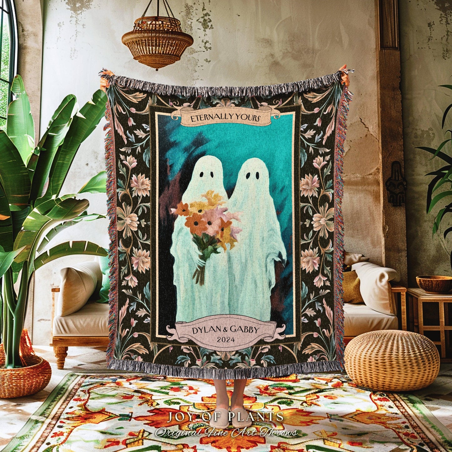 Engagement Blanket Personalized Couple Blanket | Ethereal Anniversary Gift Custom Kindred Spirits His and Hers Ghost Couple Tapestry Woven |
