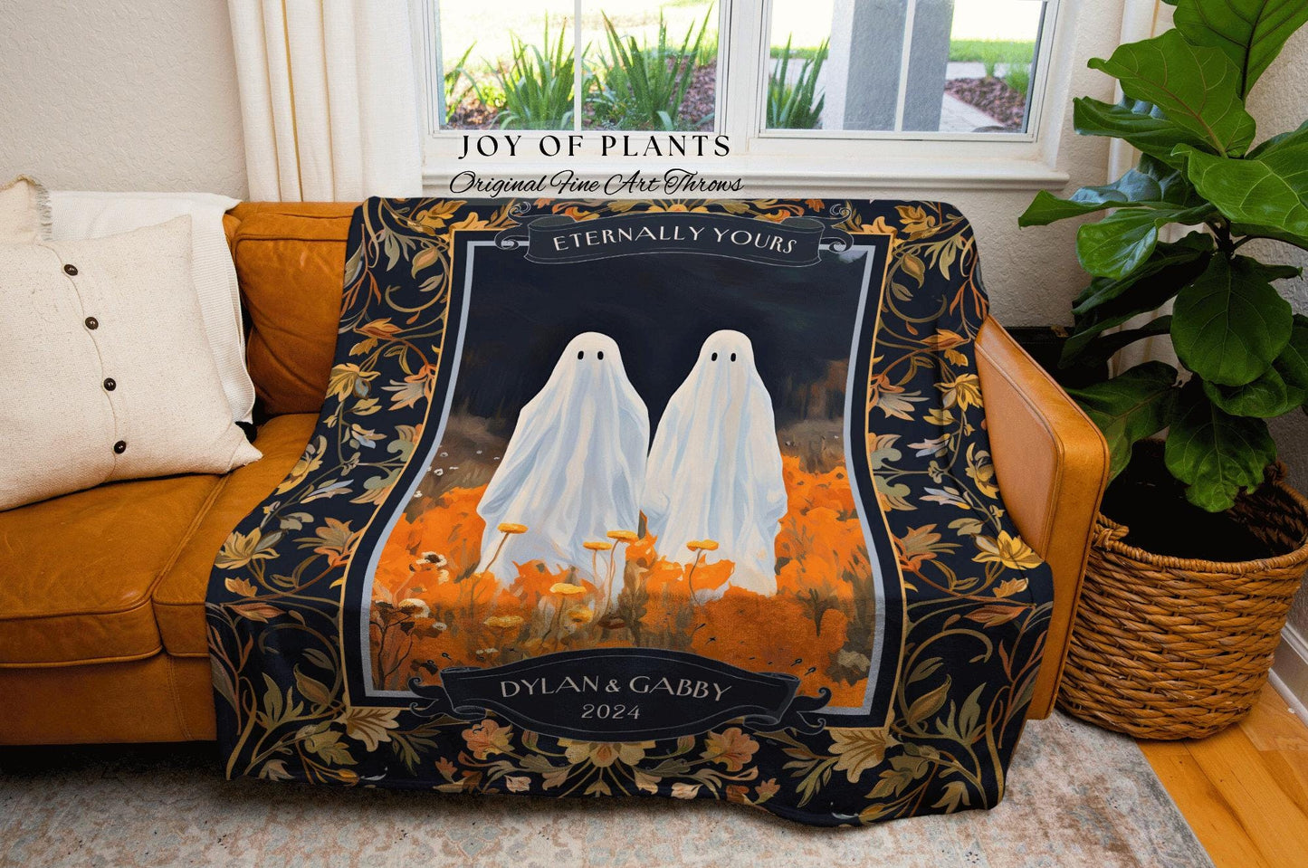 Autumn Ghost Friends Custom Woven Tapestry | Cottagecore Custom Friendiversary Gift Kindred Spirits Ghost Lover Tapestry 'You're my Boo' |