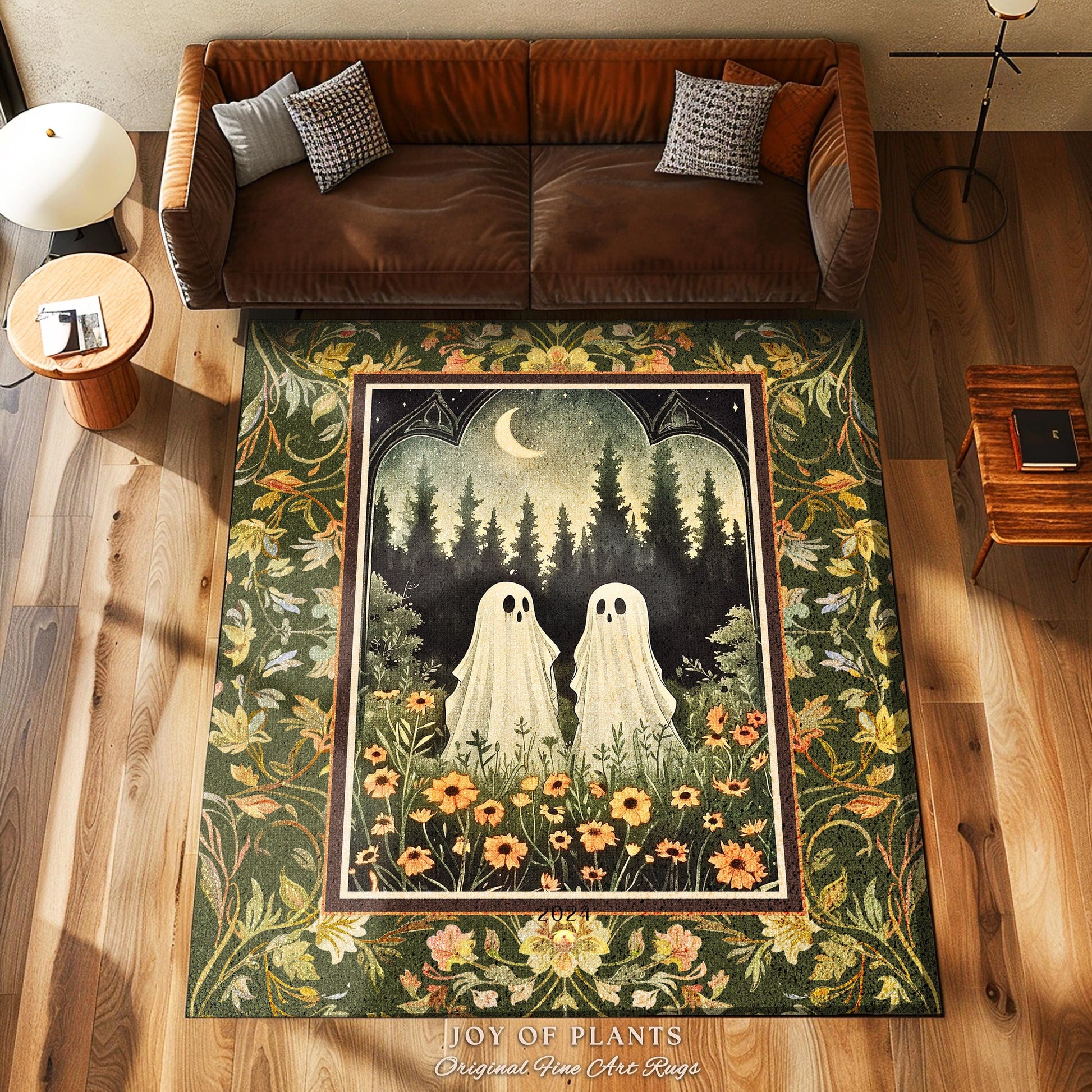 Celestial Ghost Friends Gothic Rug | Moonlit Cottagecore Magic Woodland Area Rug Cottagegoth Magic Spirits Whimsical Enchanted Boho Decor