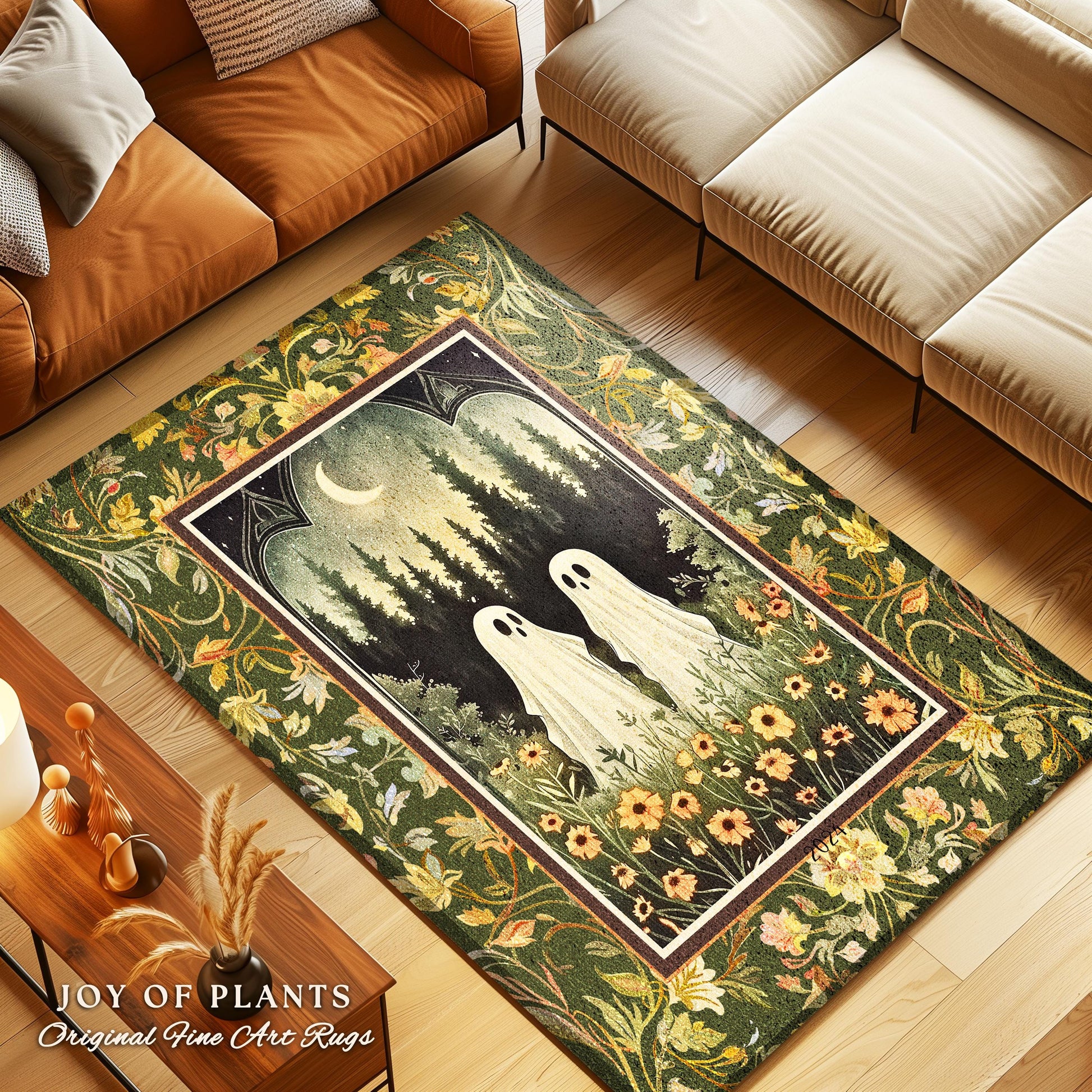 Celestial Ghost Friends Gothic Rug | Moonlit Cottagecore Magic Woodland Area Rug Cottagegoth Magic Spirits Whimsical Enchanted Boho Decor