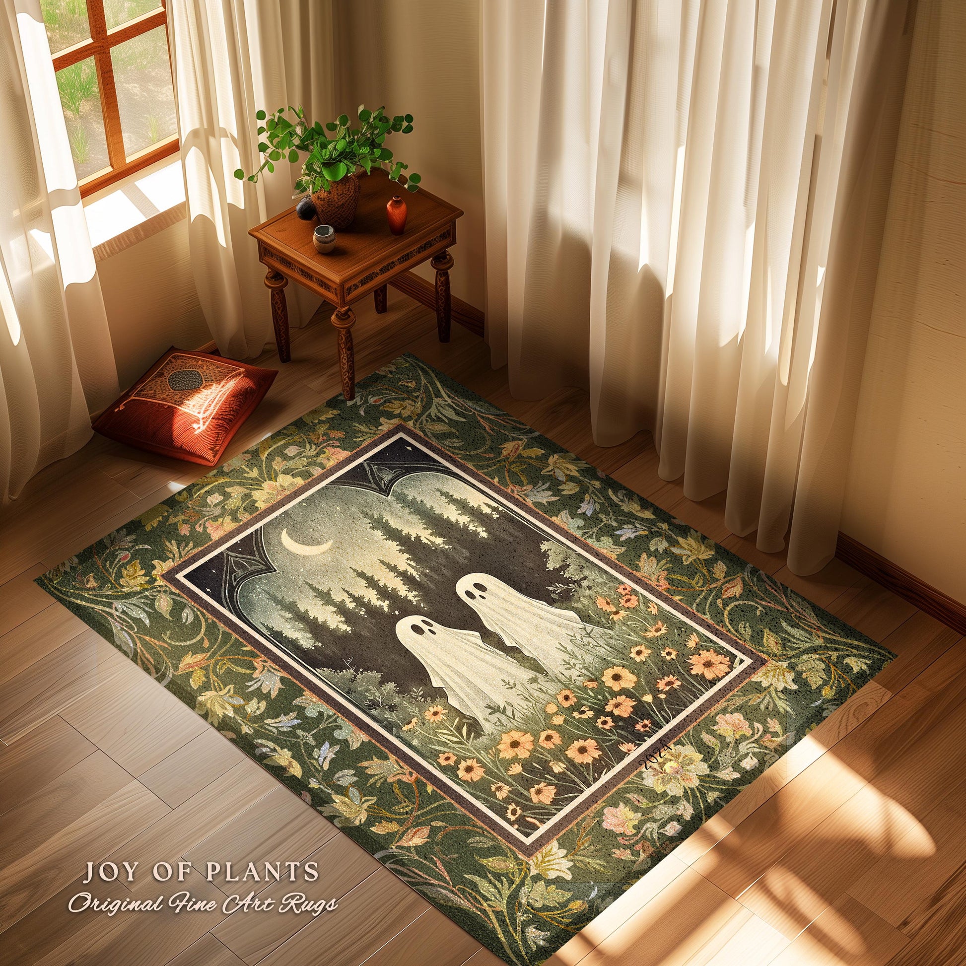 Celestial Ghost Friends Gothic Rug | Moonlit Cottagecore Magic Woodland Area Rug Cottagegoth Magic Spirits Whimsical Enchanted Boho Decor