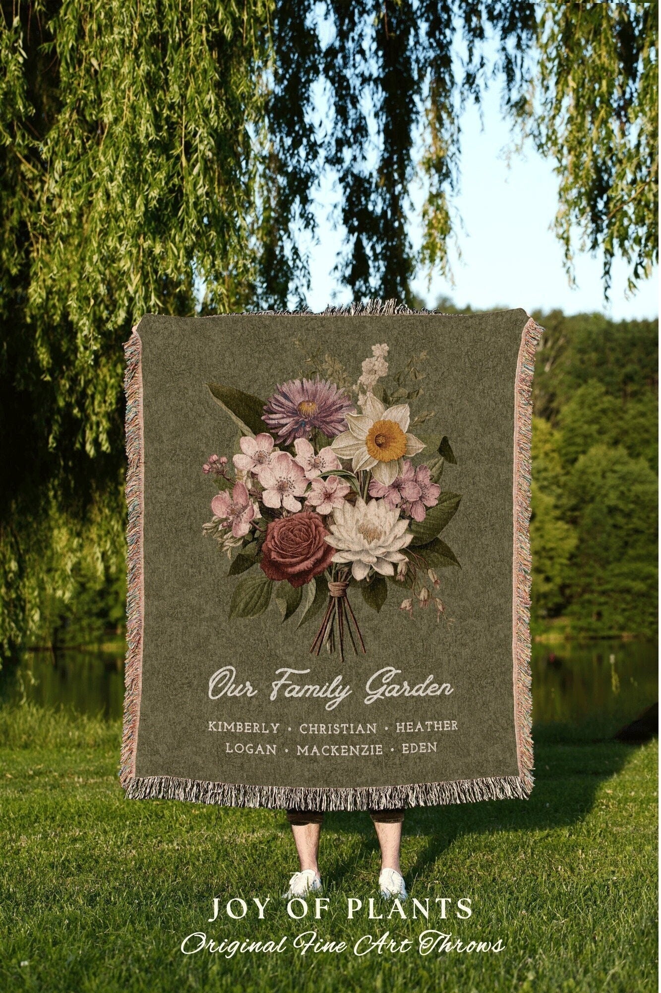 Our Family Garden Bouquet Blanket | Personalized Birth Flower Blanket Birth Month Flower Bouquet Nanas Garden Custom Throw Blanket for Mom |