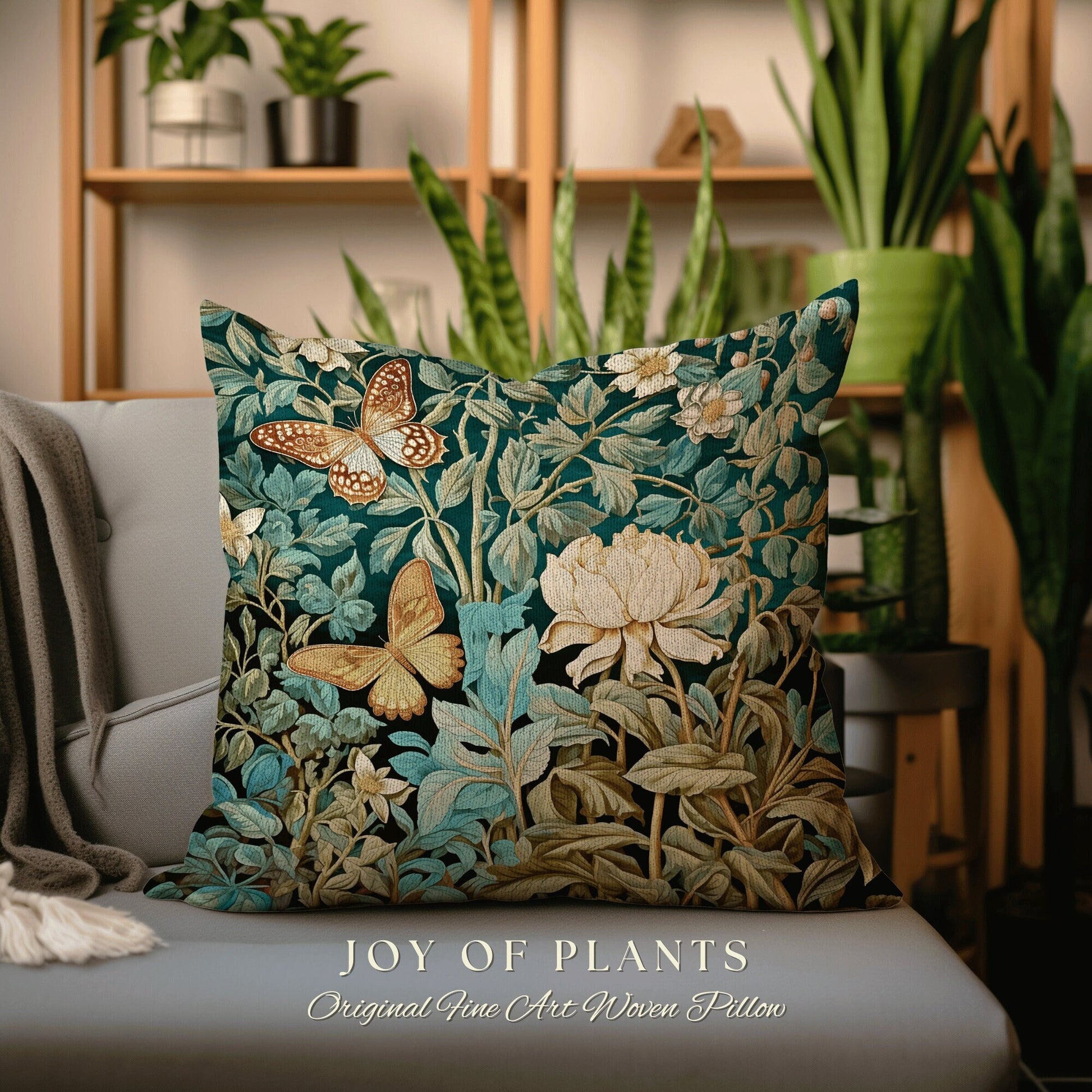 Mystic Garden Pillow Botanical | William Morris Inspired Woodland Butterfly Decor Cushion Maximalist Ornate Home Decor Throw Pillow Eclectic