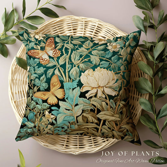 Mystic Garden Pillow Botanical | William Morris Inspired Woodland Butterfly Decor Cushion Maximalist Ornate Home Decor Throw Pillow Eclectic