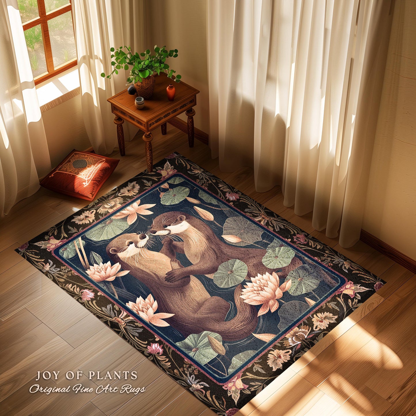 Cute Woodland Otter Area Rug | Scandinavian Aesthetic Boho Home Accent Whimsical Forestcore Fairycore Ethereal Bedroom Otter Nursery Theme |