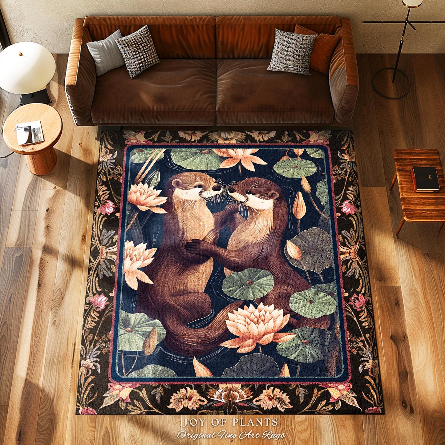 Cute Woodland Otter Area Rug | Scandinavian Aesthetic Boho Home Accent Whimsical Forestcore Fairycore Ethereal Bedroom Otter Nursery Theme |