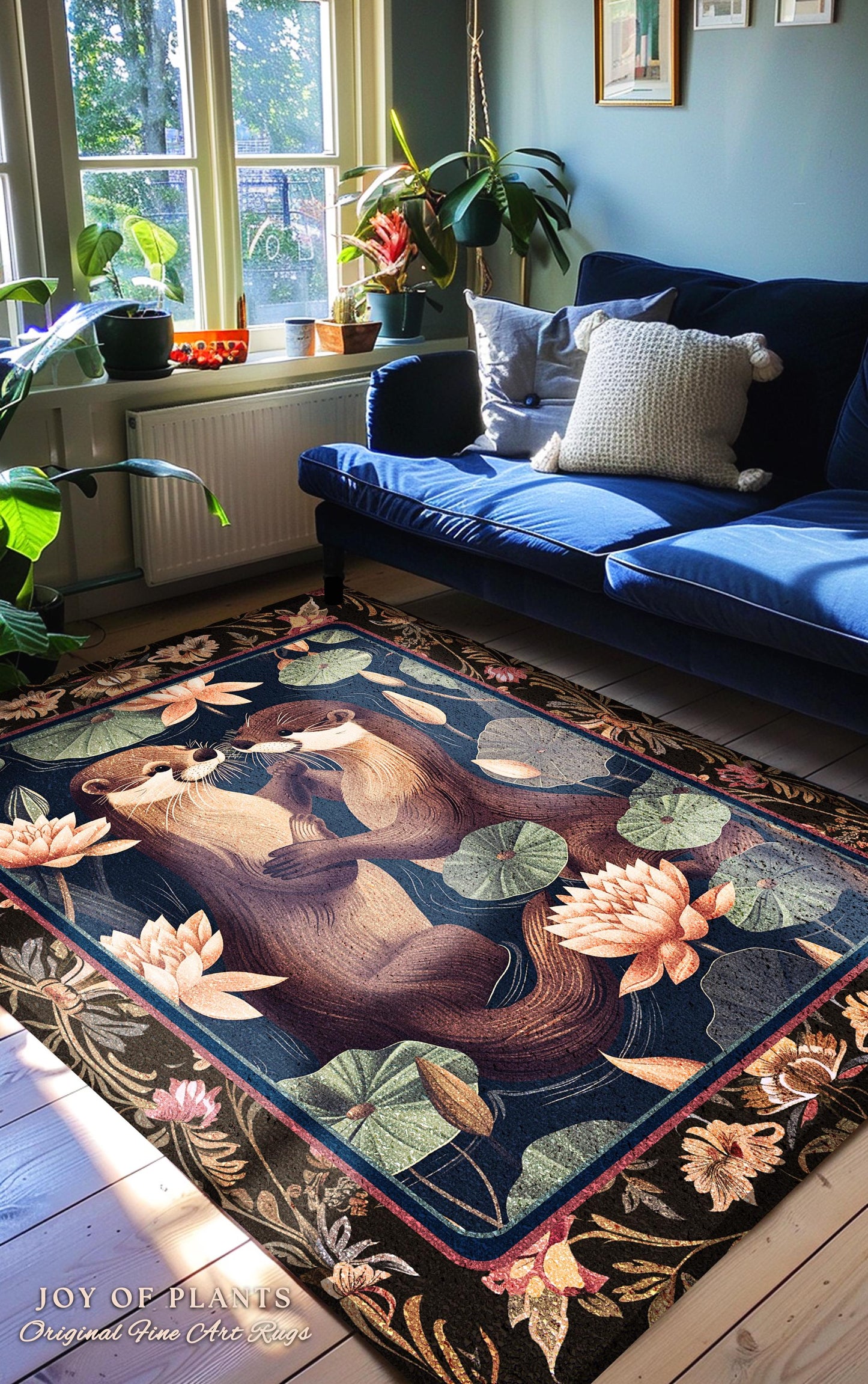 Cute Woodland Otter Area Rug | Scandinavian Aesthetic Boho Home Accent Whimsical Forestcore Fairycore Ethereal Bedroom Otter Nursery Theme |