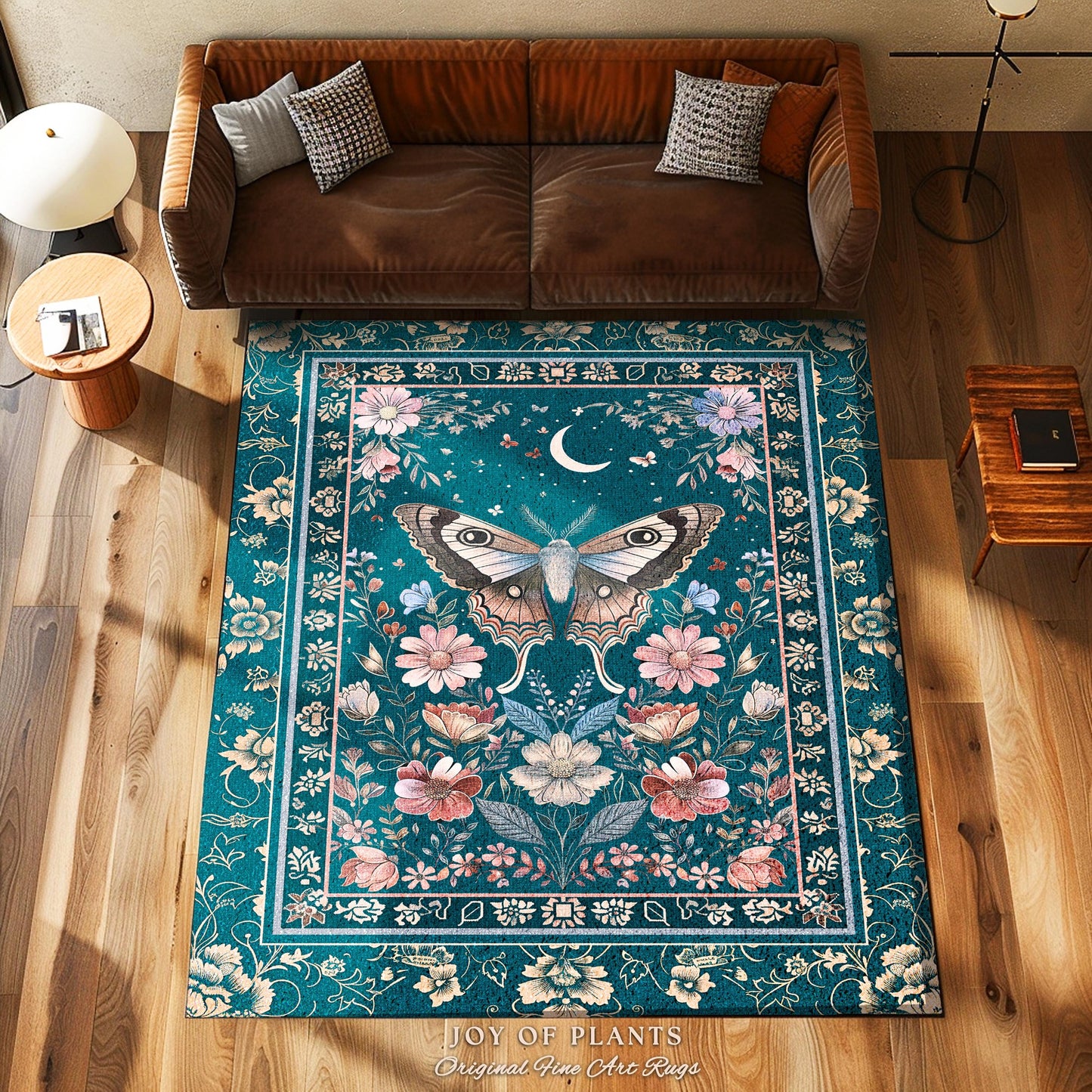 Magic Aesthetic Teal Area Rug | Celestial Fairycore Eclectic Maximalist Accent Rug Woodland Cottagecore Forestcore Bedroom Pastel Mysticism
