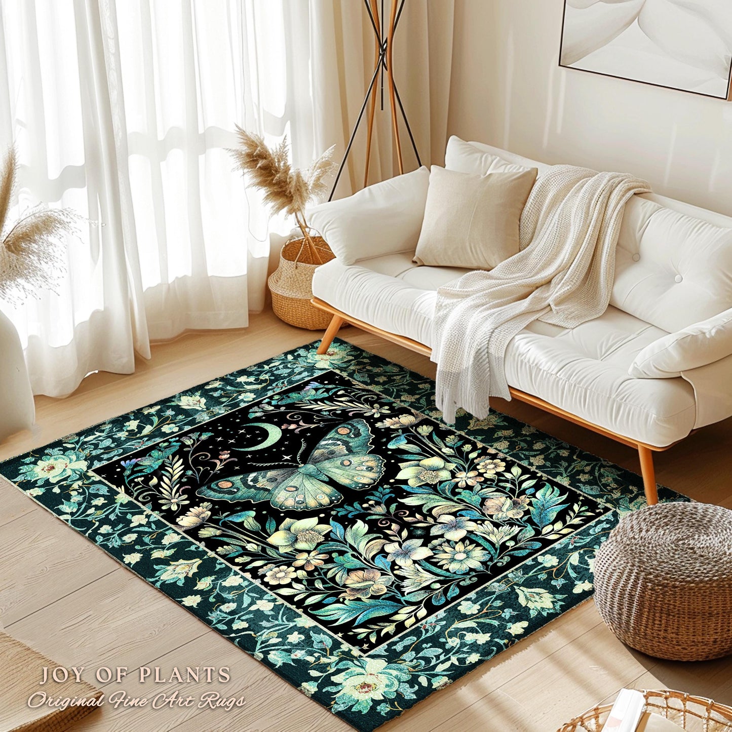Pastel Gothic Butterfly Area Rug | Tarot Aesthetic Celestial Woodland Moody Botanical Bedrooom Maximalist Accent Rug Forestcore Mysticism