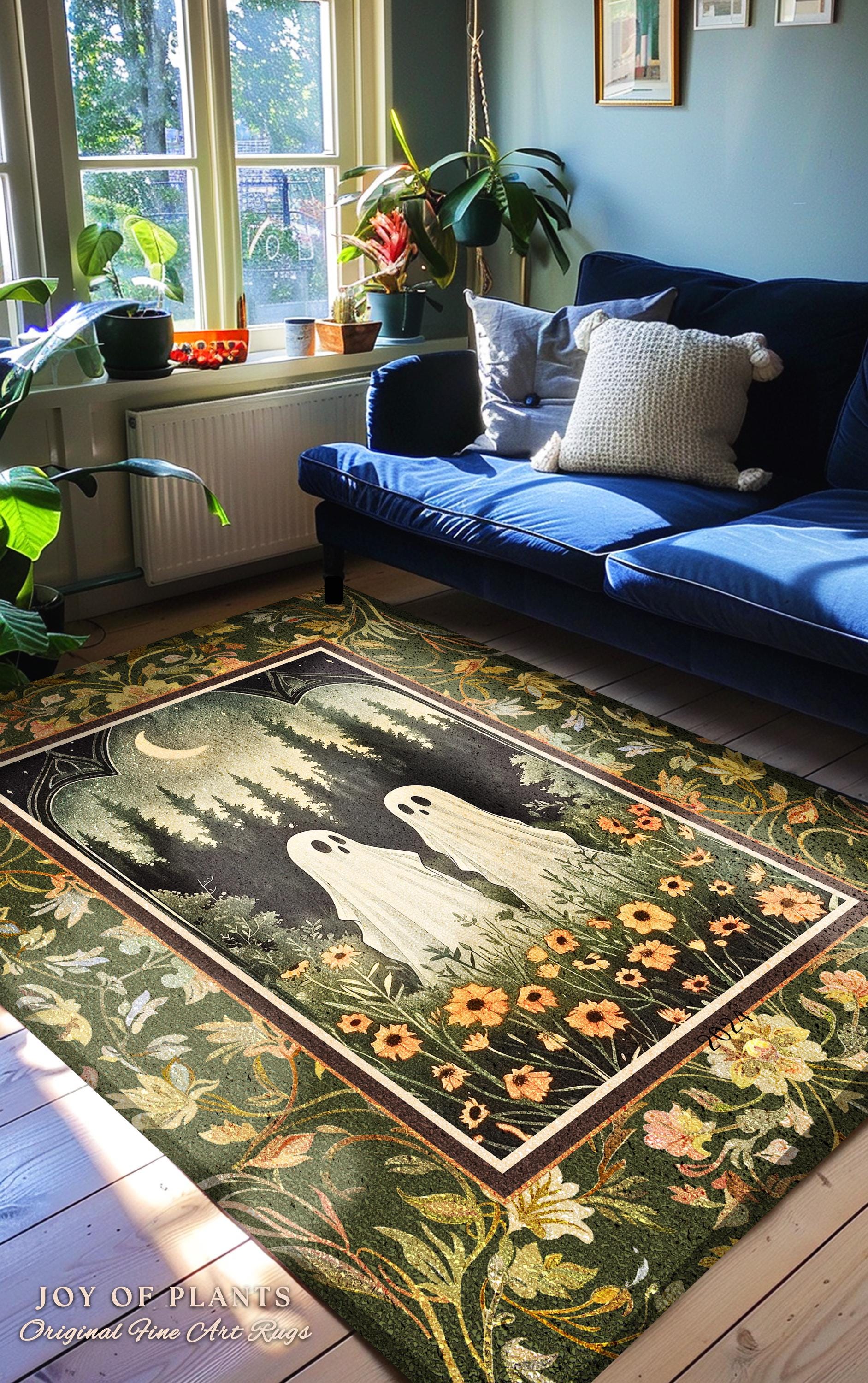 Celestial Ghost Friends Gothic Rug | Moonlit Cottagecore Magic Woodland Area Rug Cottagegoth Magic Spirits Whimsical Enchanted Boho Decor