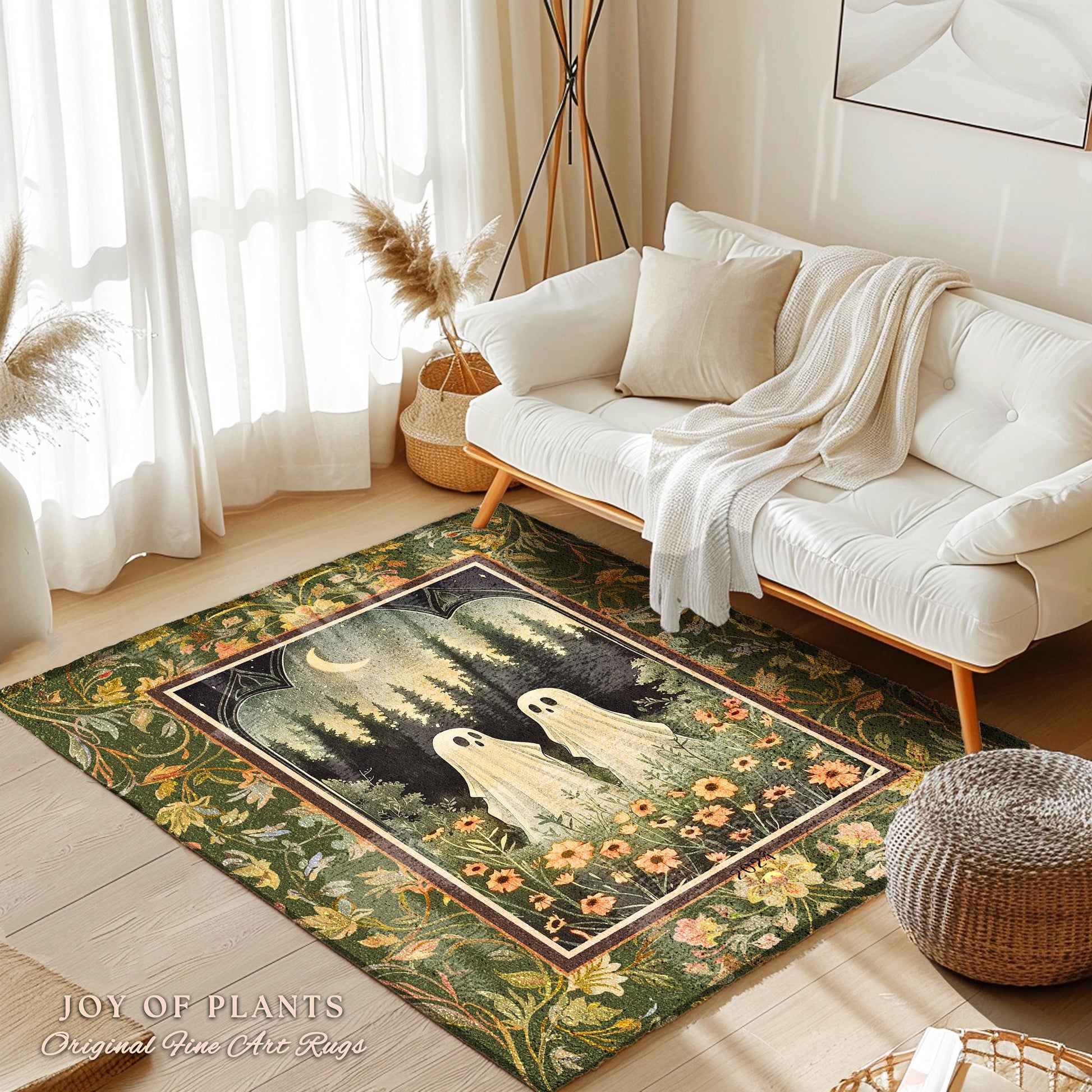 Celestial Ghost Friends Gothic Rug | Moonlit Cottagecore Magic Woodland Area Rug Cottagegoth Magic Spirits Whimsical Enchanted Boho Decor