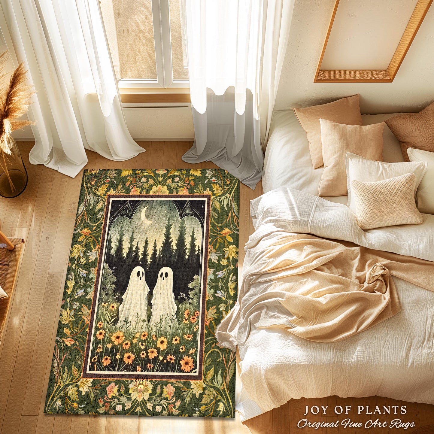 Celestial Ghost Friends Gothic Rug | Moonlit Cottagecore Magic Woodland Area Rug Cottagegoth Magic Spirits Whimsical Enchanted Boho Decor