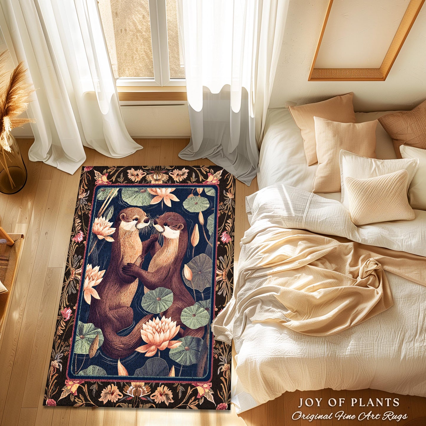 Cute Woodland Otter Area Rug | Scandinavian Aesthetic Boho Home Accent Whimsical Forestcore Fairycore Ethereal Bedroom Otter Nursery Theme |