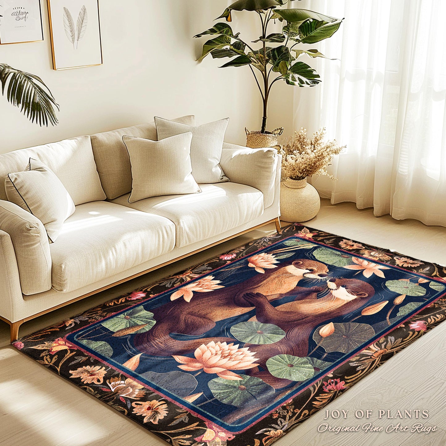 Cute Woodland Otter Area Rug | Scandinavian Aesthetic Boho Home Accent Whimsical Forestcore Fairycore Ethereal Bedroom Otter Nursery Theme |