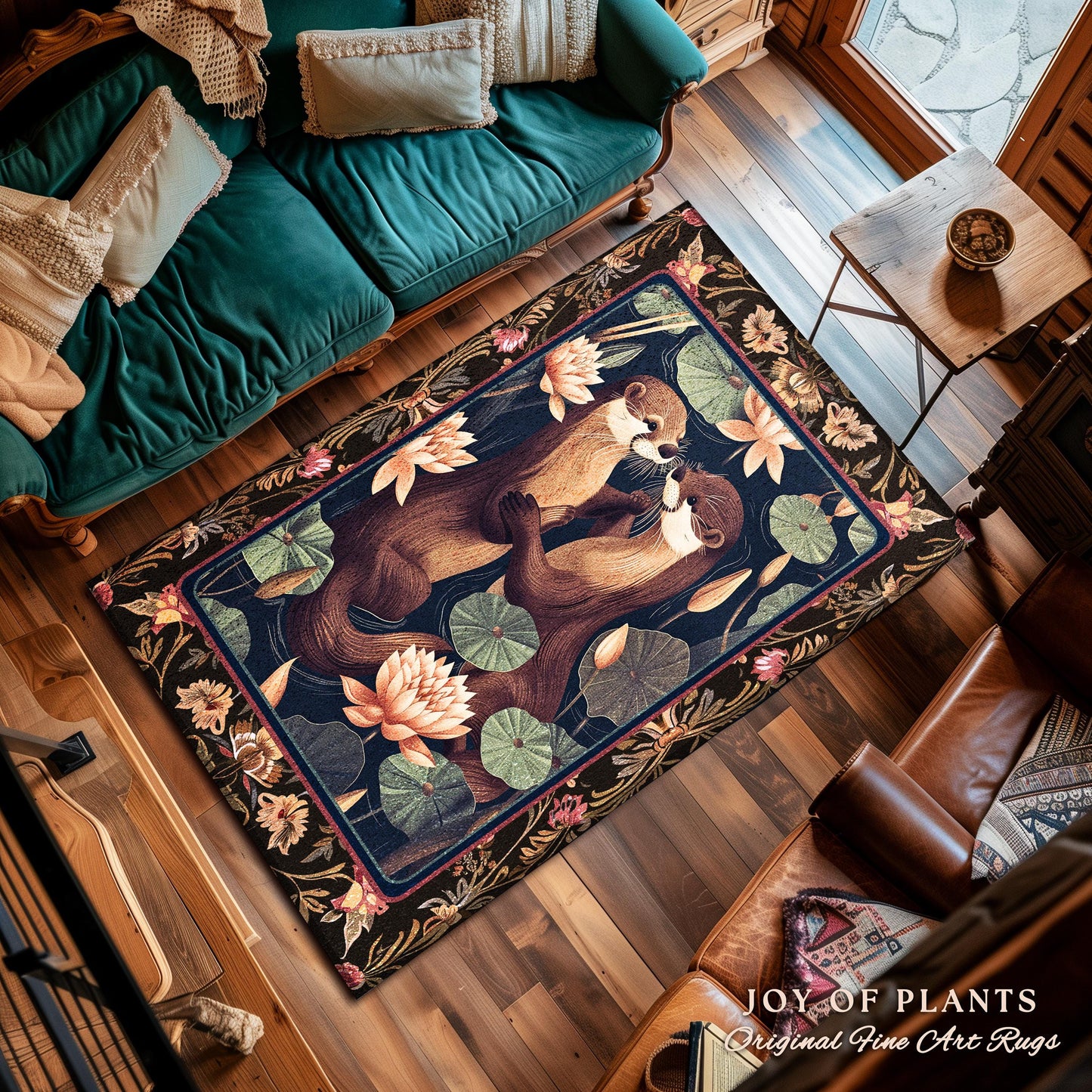 Cute Woodland Otter Area Rug | Scandinavian Aesthetic Boho Home Accent Whimsical Forestcore Fairycore Ethereal Bedroom Otter Nursery Theme |