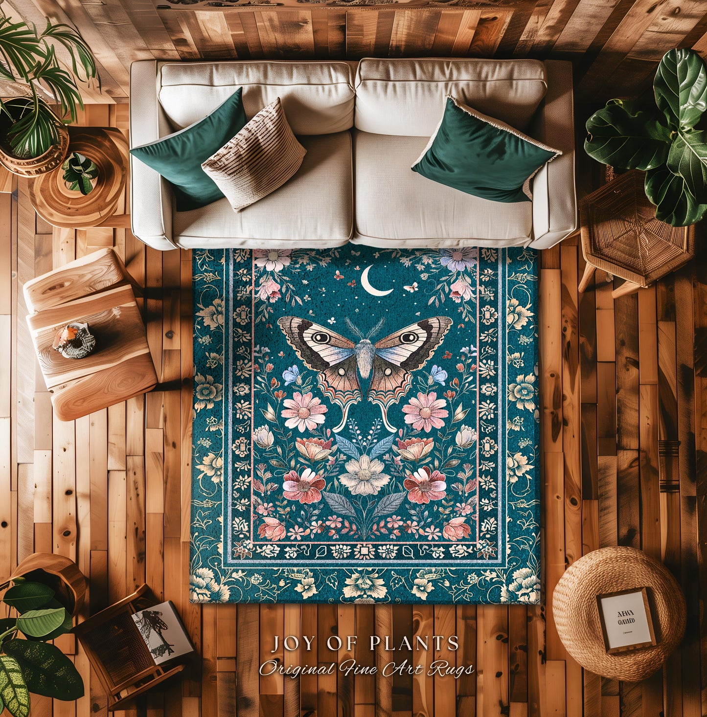 Magic Aesthetic Teal Area Rug | Celestial Fairycore Eclectic Maximalist Accent Rug Woodland Cottagecore Forestcore Bedroom Pastel Mysticism