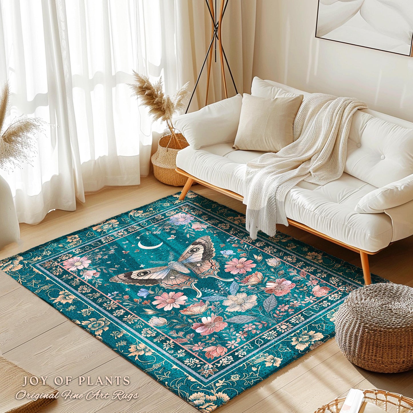 Magic Aesthetic Teal Area Rug | Celestial Fairycore Eclectic Maximalist Accent Rug Woodland Cottagecore Forestcore Bedroom Pastel Mysticism