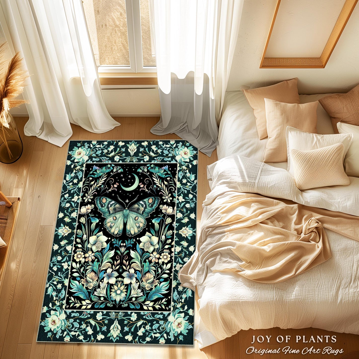 Pastel Gothic Butterfly Area Rug | Tarot Aesthetic Celestial Woodland Moody Botanical Bedrooom Maximalist Accent Rug Forestcore Mysticism