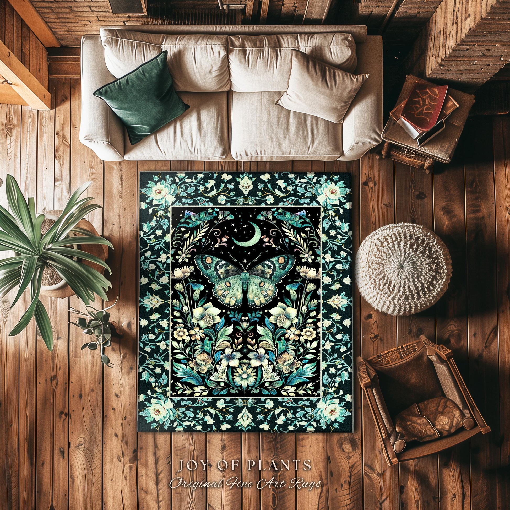 Pastel Gothic Butterfly Area Rug | Tarot Aesthetic Celestial Woodland Moody Botanical Bedrooom Maximalist Accent Rug Forestcore Mysticism