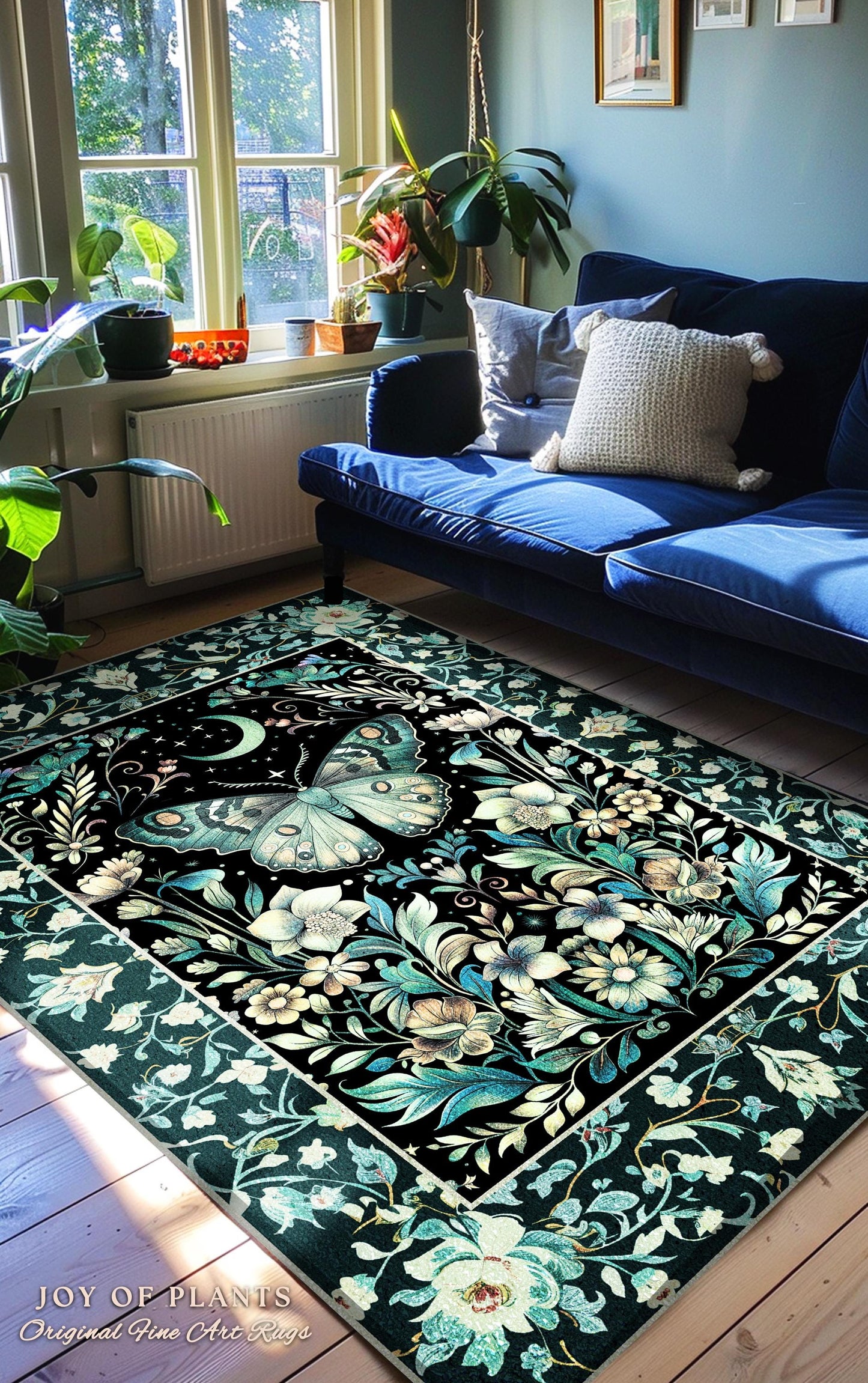 Pastel Gothic Butterfly Area Rug | Tarot Aesthetic Celestial Woodland Moody Botanical Bedrooom Maximalist Accent Rug Forestcore Mysticism