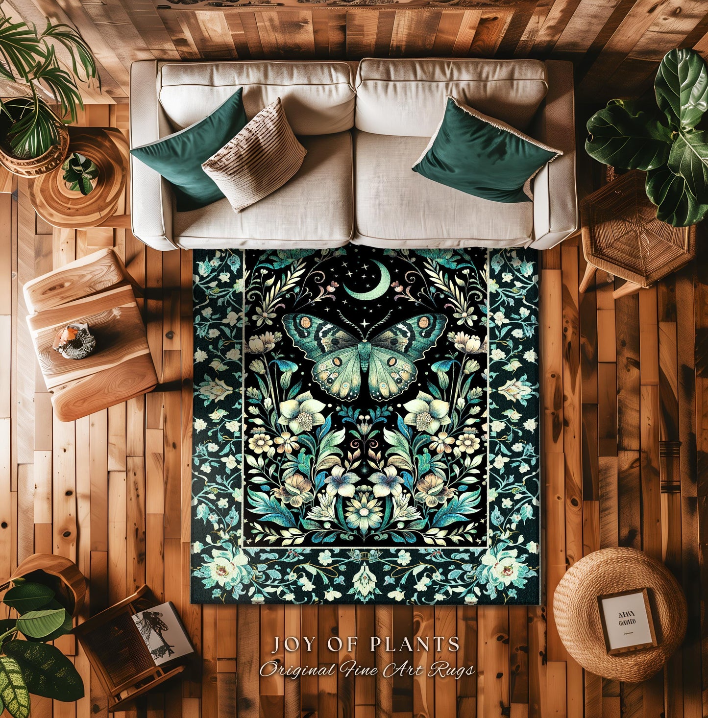 Pastel Gothic Butterfly Area Rug | Tarot Aesthetic Celestial Woodland Moody Botanical Bedrooom Maximalist Accent Rug Forestcore Mysticism