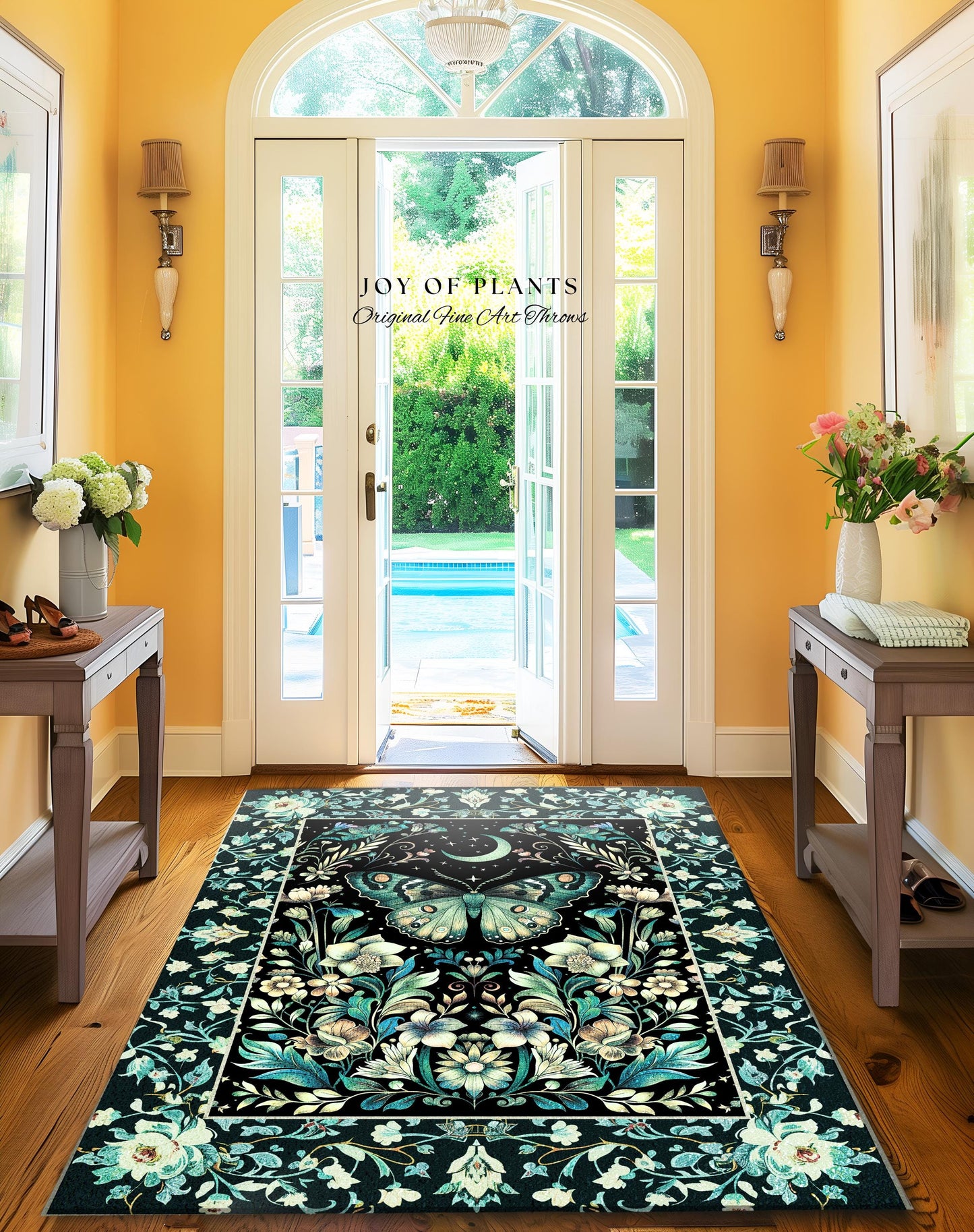 Pastel Gothic Butterfly Area Rug | Tarot Aesthetic Celestial Woodland Moody Botanical Bedrooom Maximalist Accent Rug Forestcore Mysticism