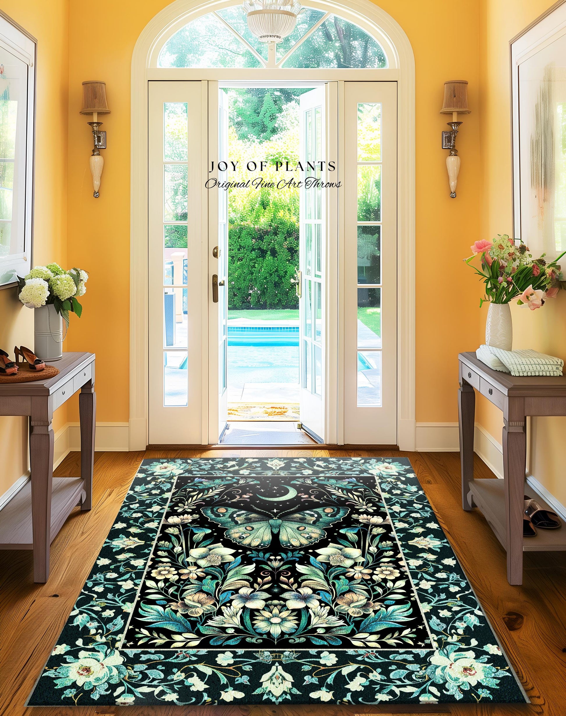 Pastel Gothic Butterfly Area Rug | Tarot Aesthetic Celestial Woodland Moody Botanical Bedrooom Maximalist Accent Rug Forestcore Mysticism