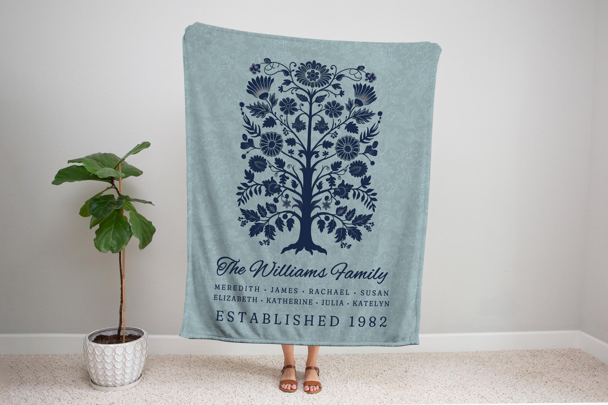 Family Heritage Tree Tapestry Personalized | Sentimental Personalized Mother's Day Custom Woven Blanket for Grandparents Meaningful Gift |