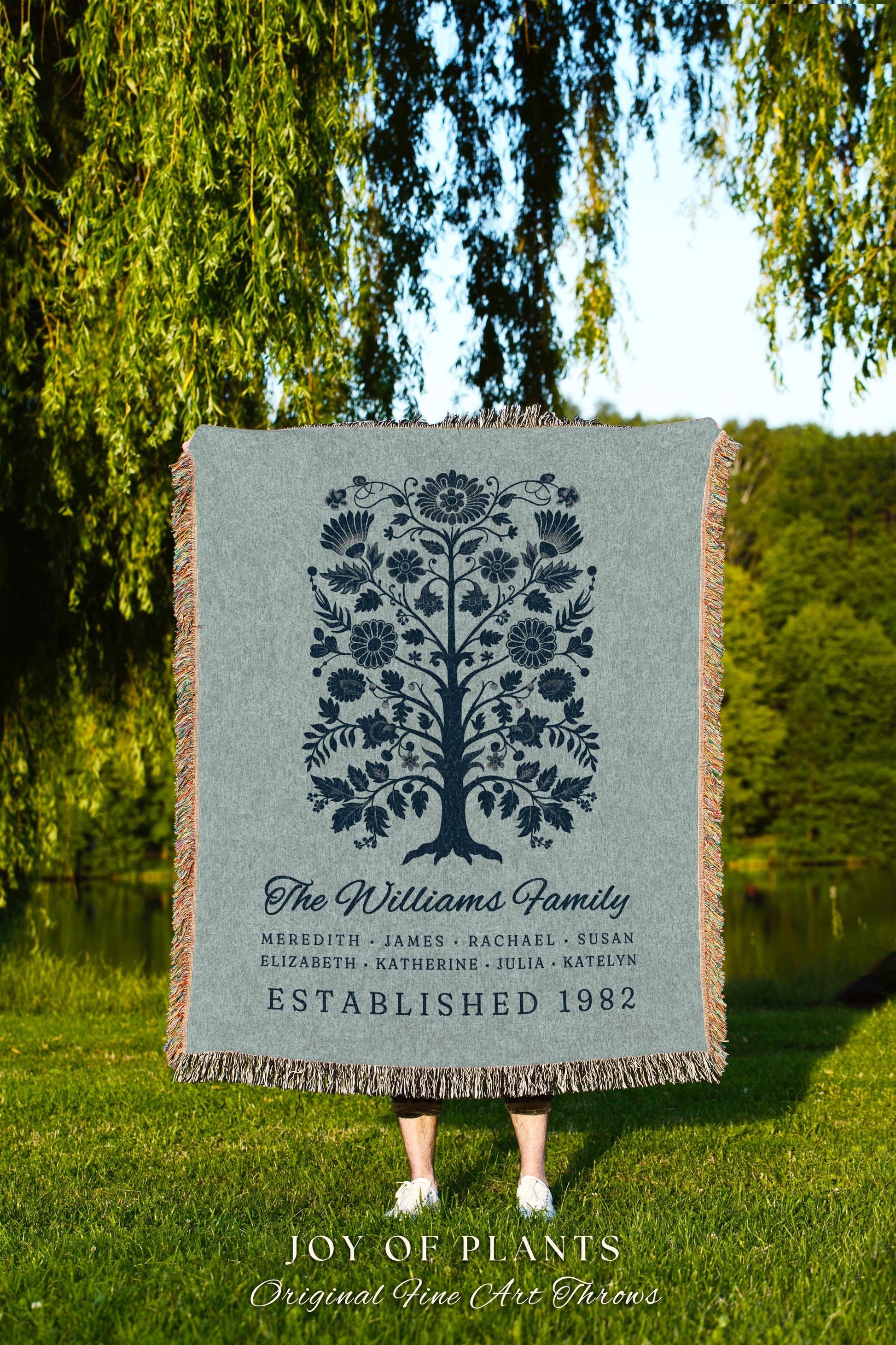 Family Heritage Tree Tapestry Personalized | Sentimental Personalized Mother's Day Custom Woven Blanket for Grandparents Meaningful Gift |