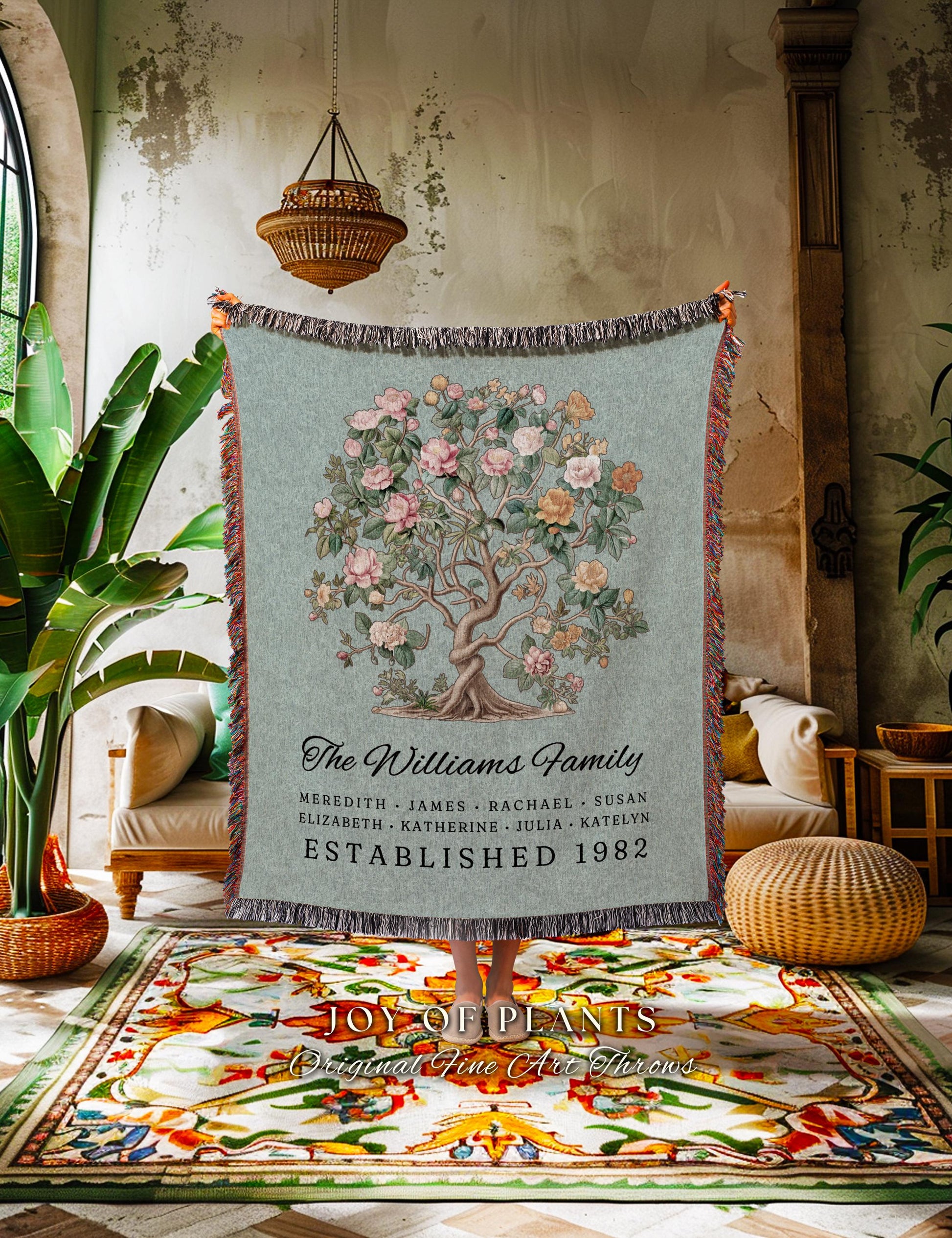Housewarming Woven Tapestry Custom Family | Woven Throw Blanket Meaningful Personalized Mother's Day for Grandparents from Grandchildren |