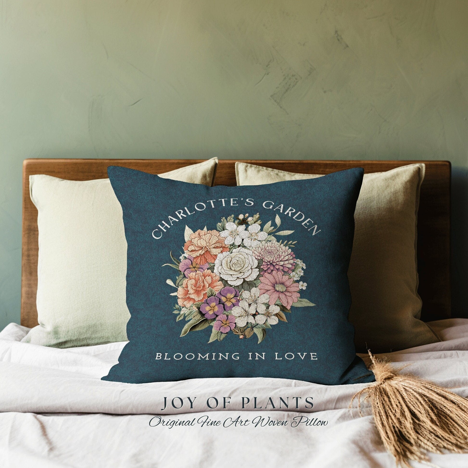 Navy Blue Family Birth Flower Pillow | Custom Birth Month Flower Bouquet for Mom and Grandma Garden Birthflower Pillow Personalized Bouquet