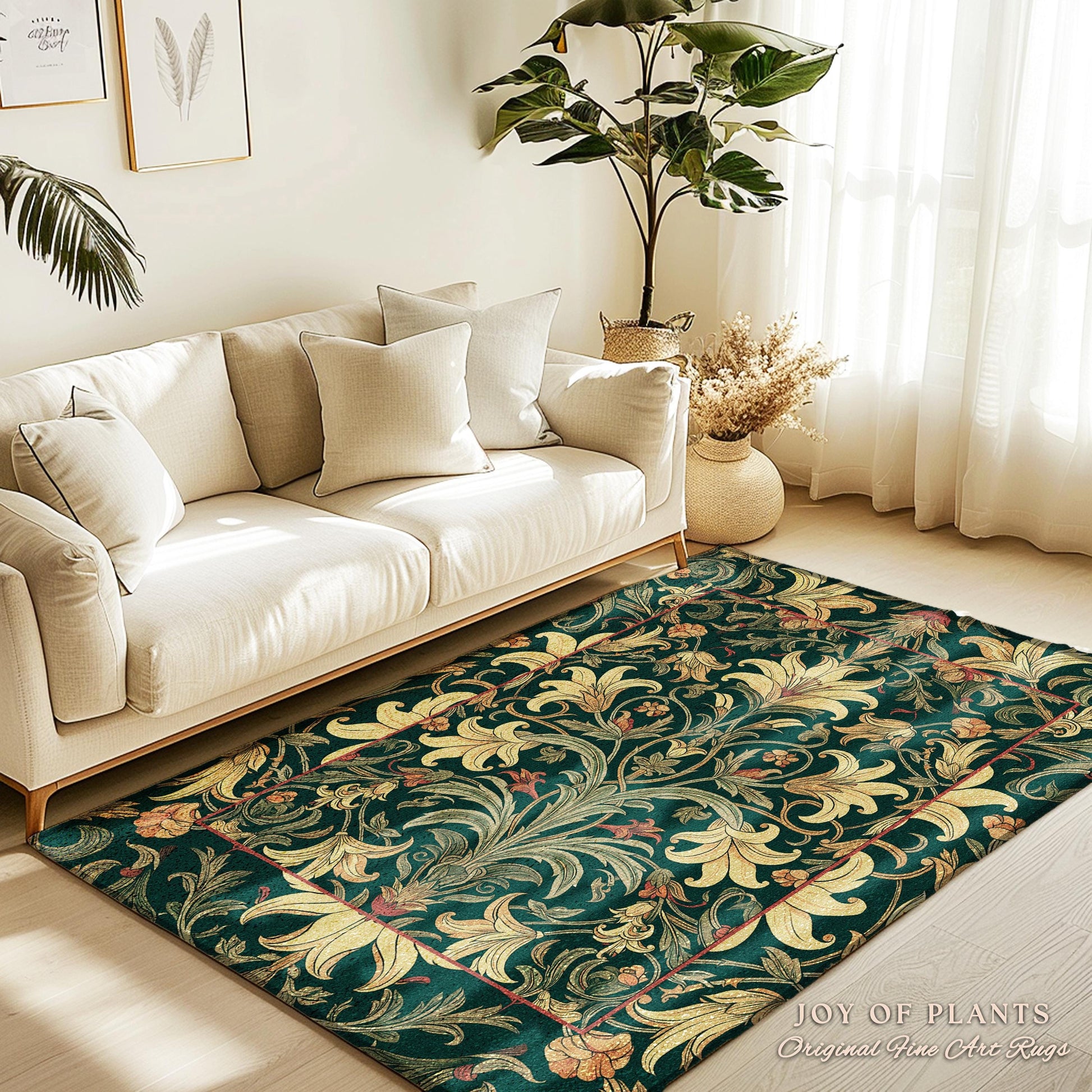 Earthy Fairycore Floral Aesthetic Rug | Enchanted Muted Forest Green Art Nouveau Victorian Decor Cottagecore Academia Art Deco Bedroom Decor