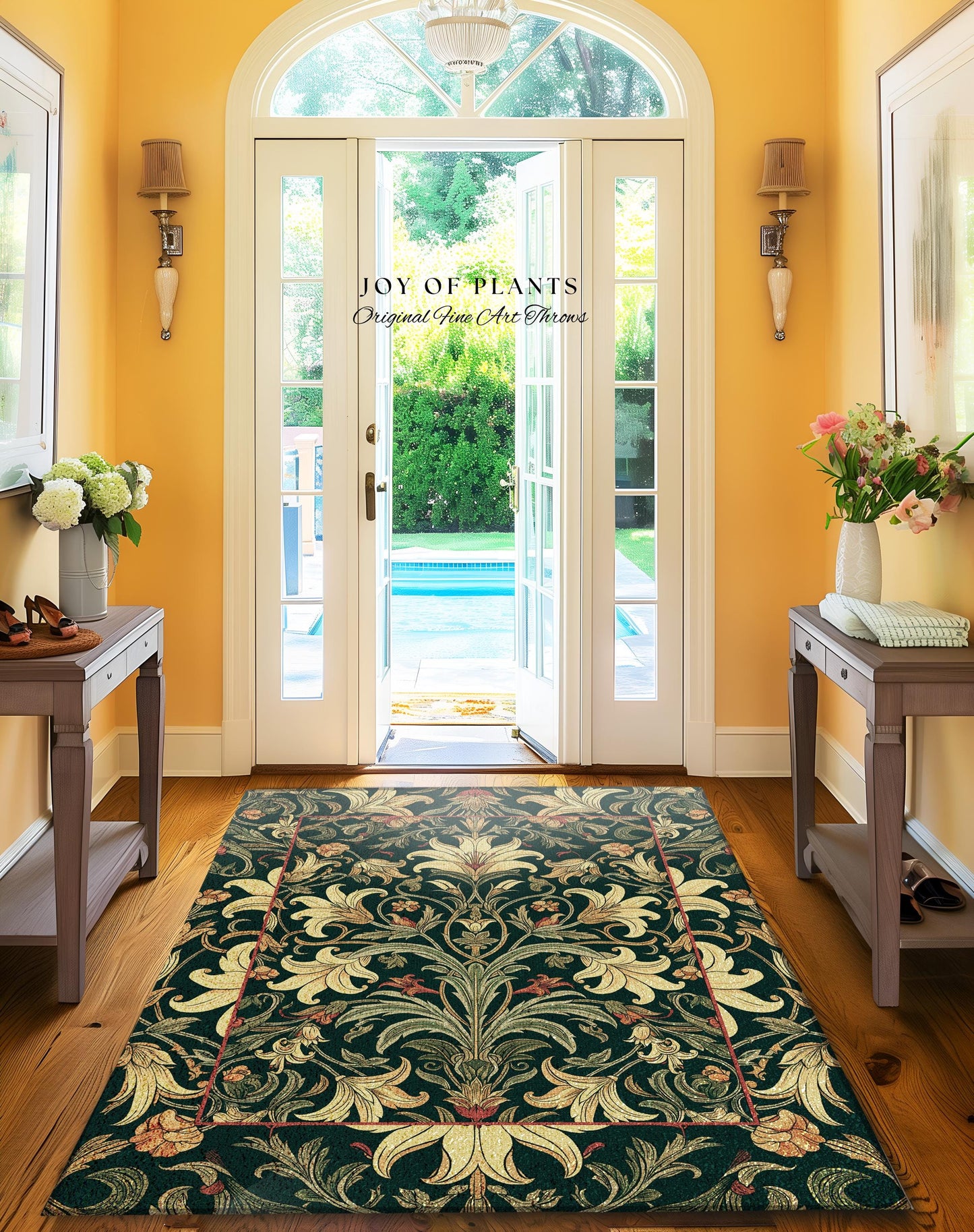 Earthy Fairycore Floral Aesthetic Rug | Enchanted Muted Forest Green Art Nouveau Victorian Decor Cottagecore Academia Art Deco Bedroom Decor